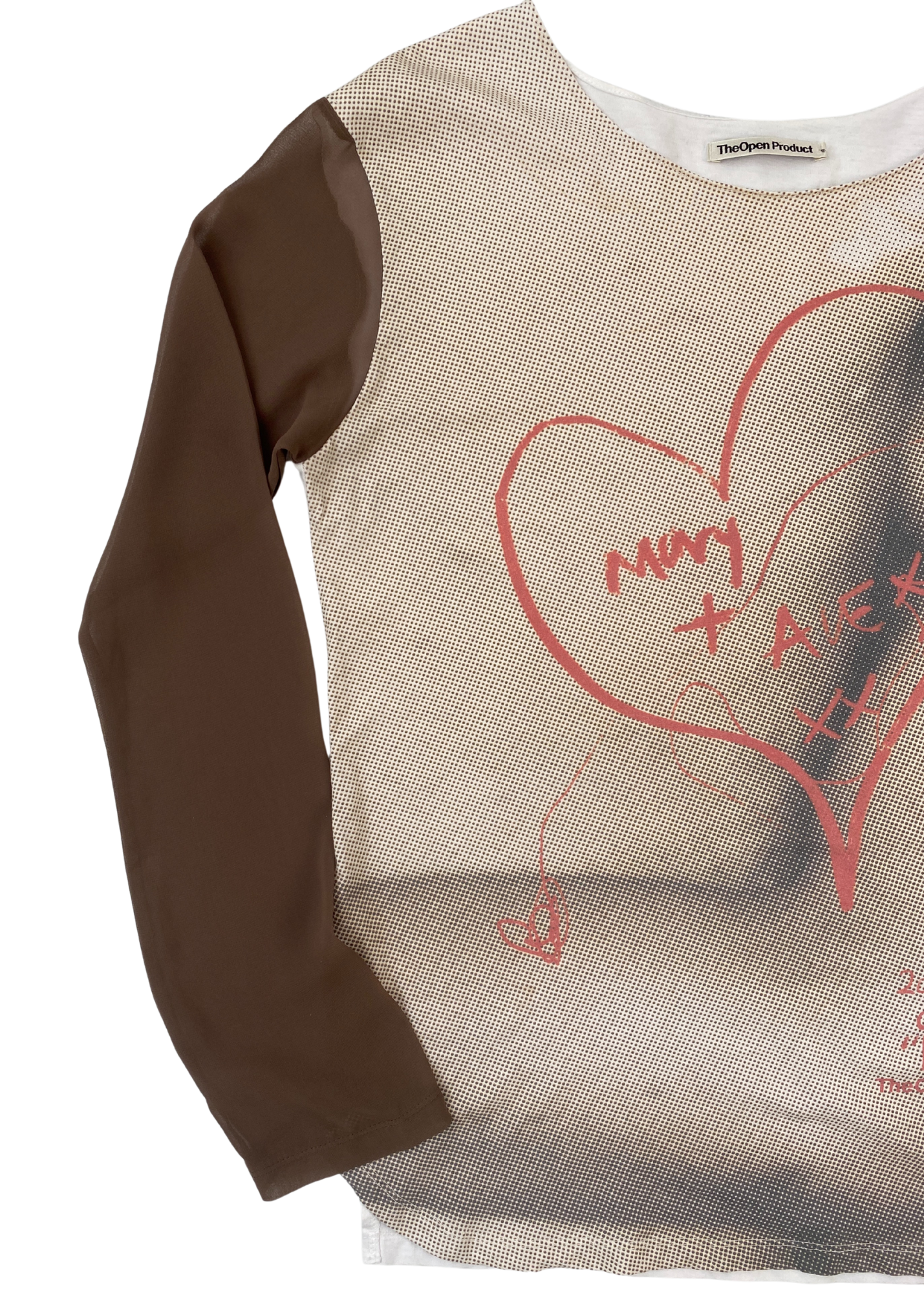 THE OPEN PRODUCT Micro Dot Heart Print Crepe Long Sleeve