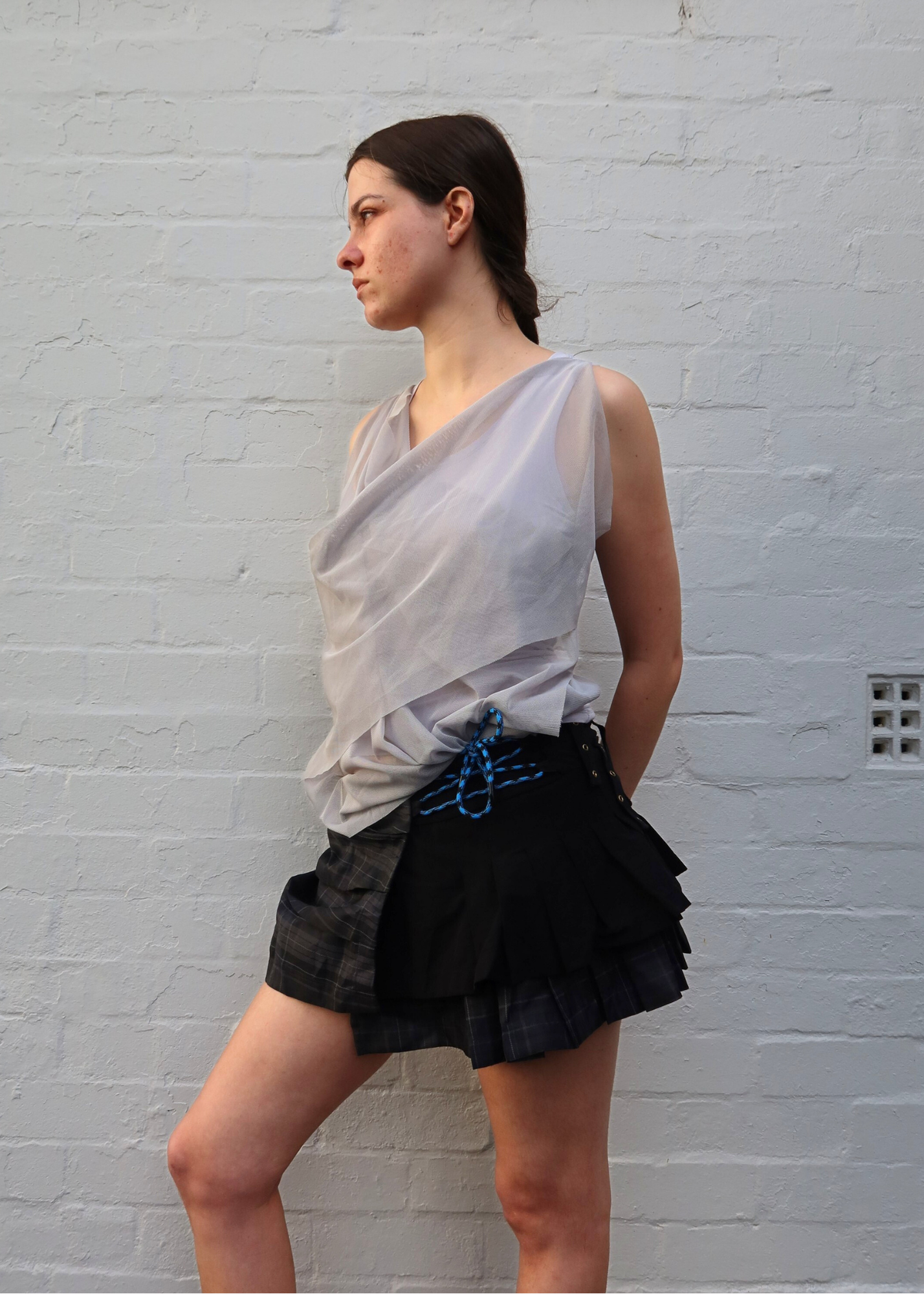 KARLAIDLAW Tartan Ruched Pleated Mini