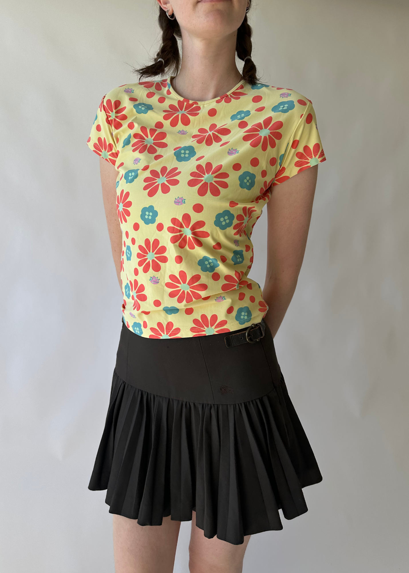 BURBERRY BLUE LABEL Pleat Drop Waist Mini Skirt