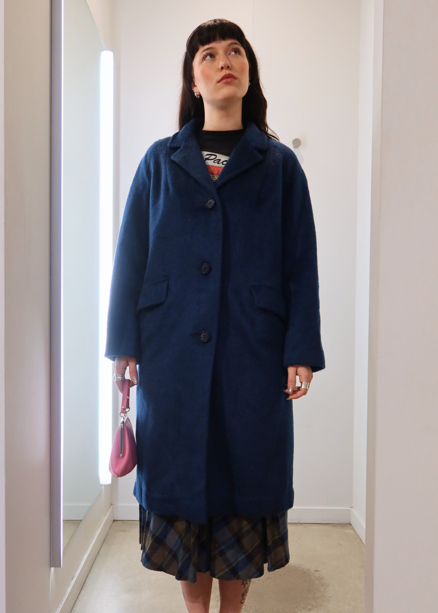DAVID JONES Vintage 50s/60s Blue Brushed Midi Length Coat