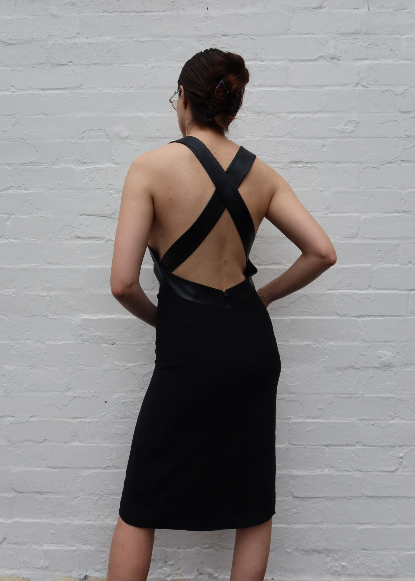 GUCCI Pre Fall 2014 Silk/Leather Halter Cross Back Mini Dress