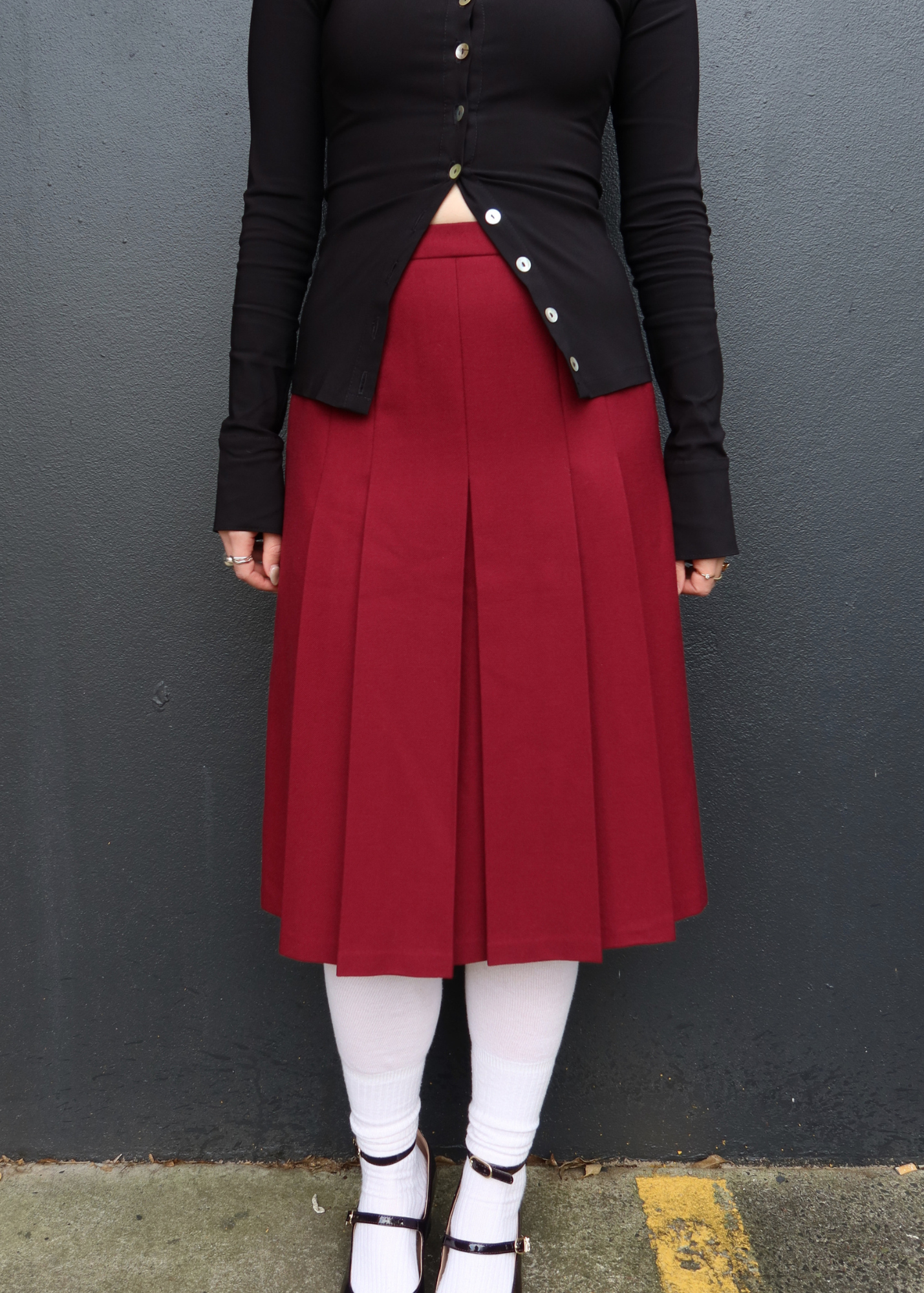 FLETCHER JONES (AS IS) Vintage Wine Red Wool Pleat Midi Skirt