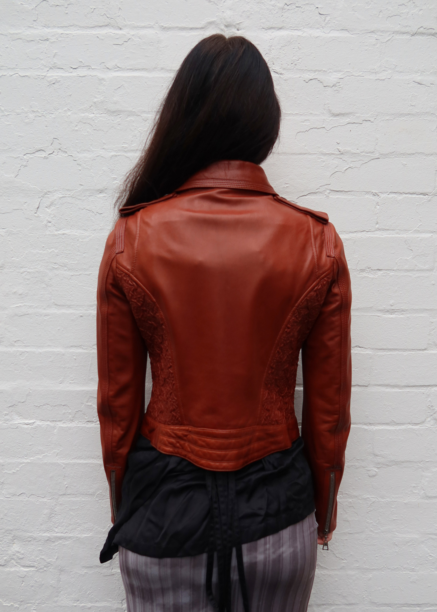 LOUIS VUITTON (AS IS) Cognac Brown Lambskin Leather Moto Jacket