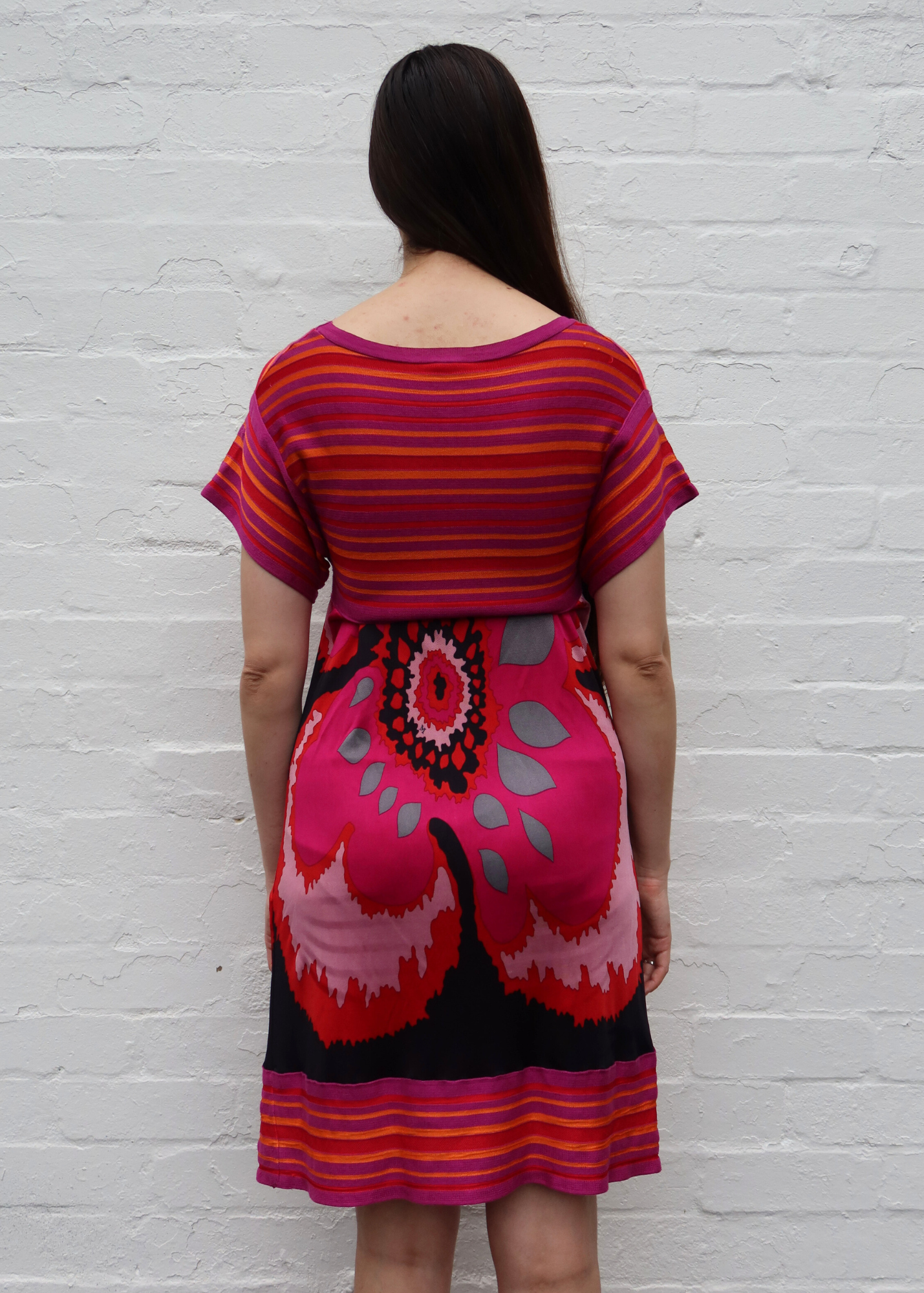 MISSONI Striped Floral Knit Bodice Midi