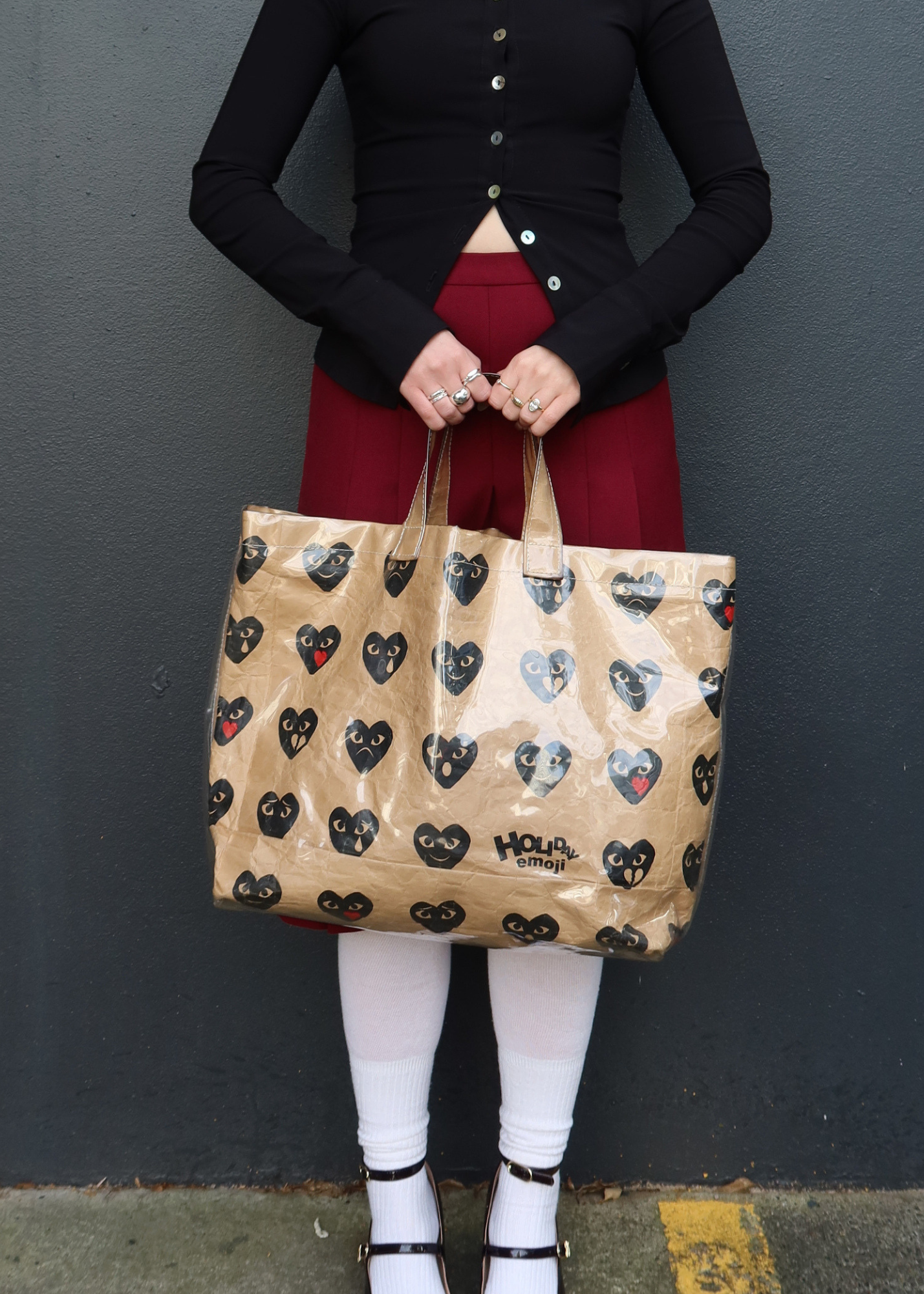 COMME DES GARCONS (AS IS) Beige Holiday Emoji PVC Tote