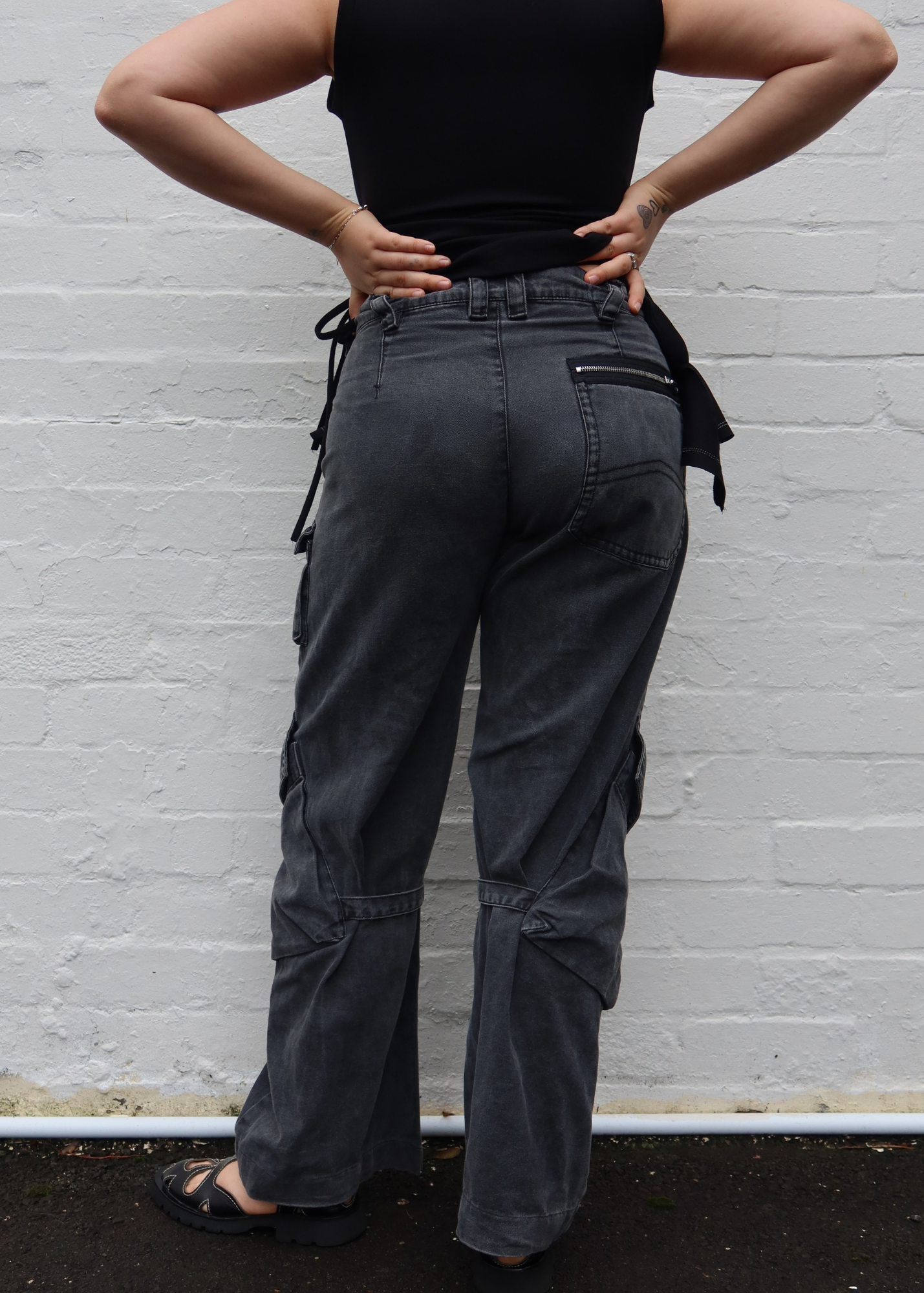 ACNE STUDIOS (AS IS) SS23 Grey Cotton Flared Cargo Pants W/ Bondage Straps