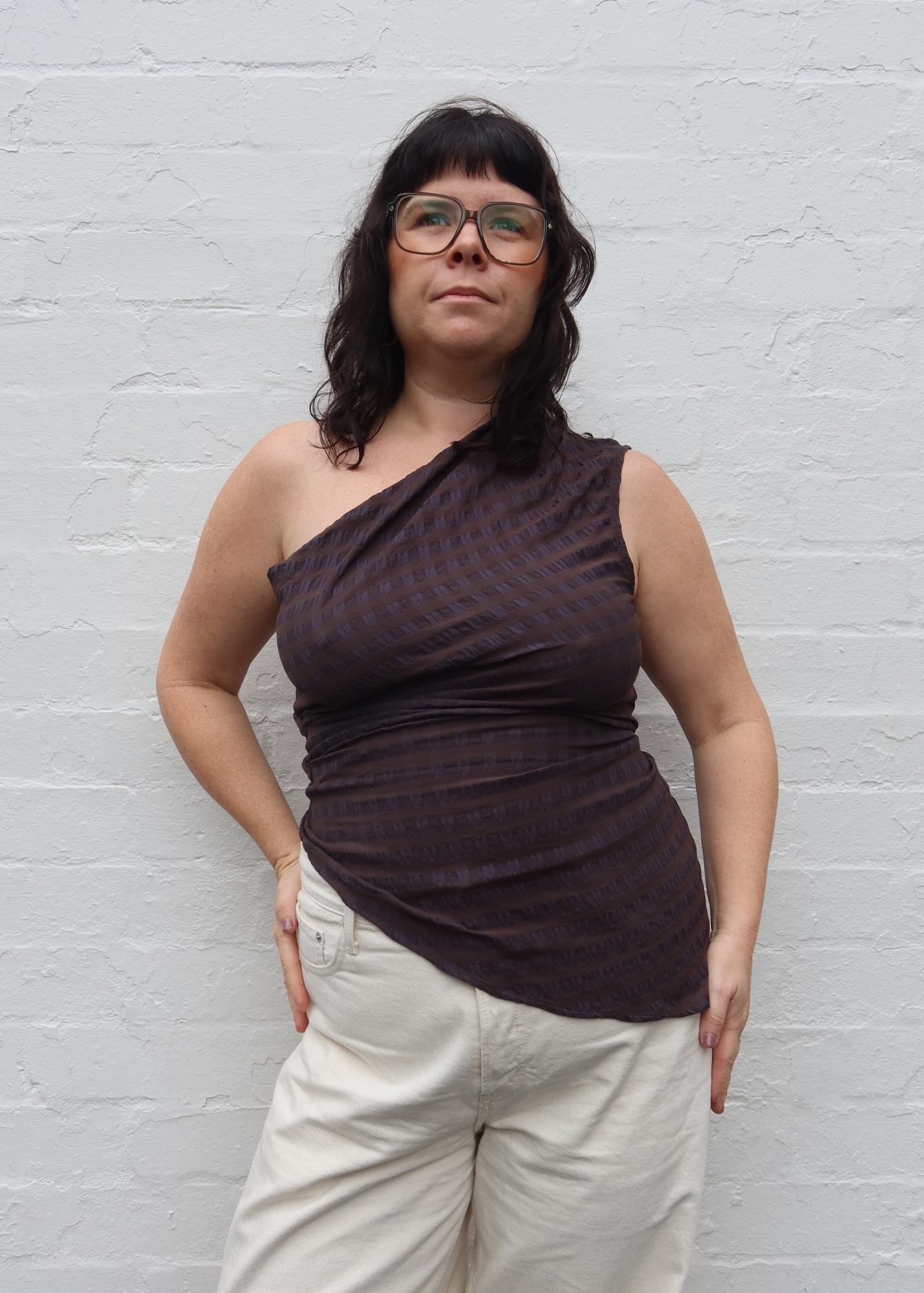 PALOMA WOOL 'Win' Stripe Seersucker Cold Shoulder Asymmetrical Top