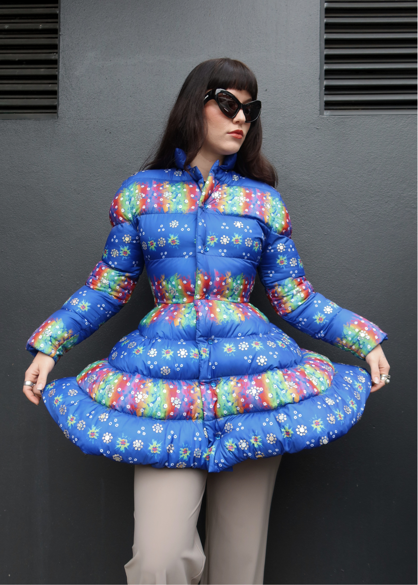 ADIDAS X JEREMY SCOTT (SAMPLE) 2012 Rainbow Tie Dye Puff Coat W/ Flute Skirt