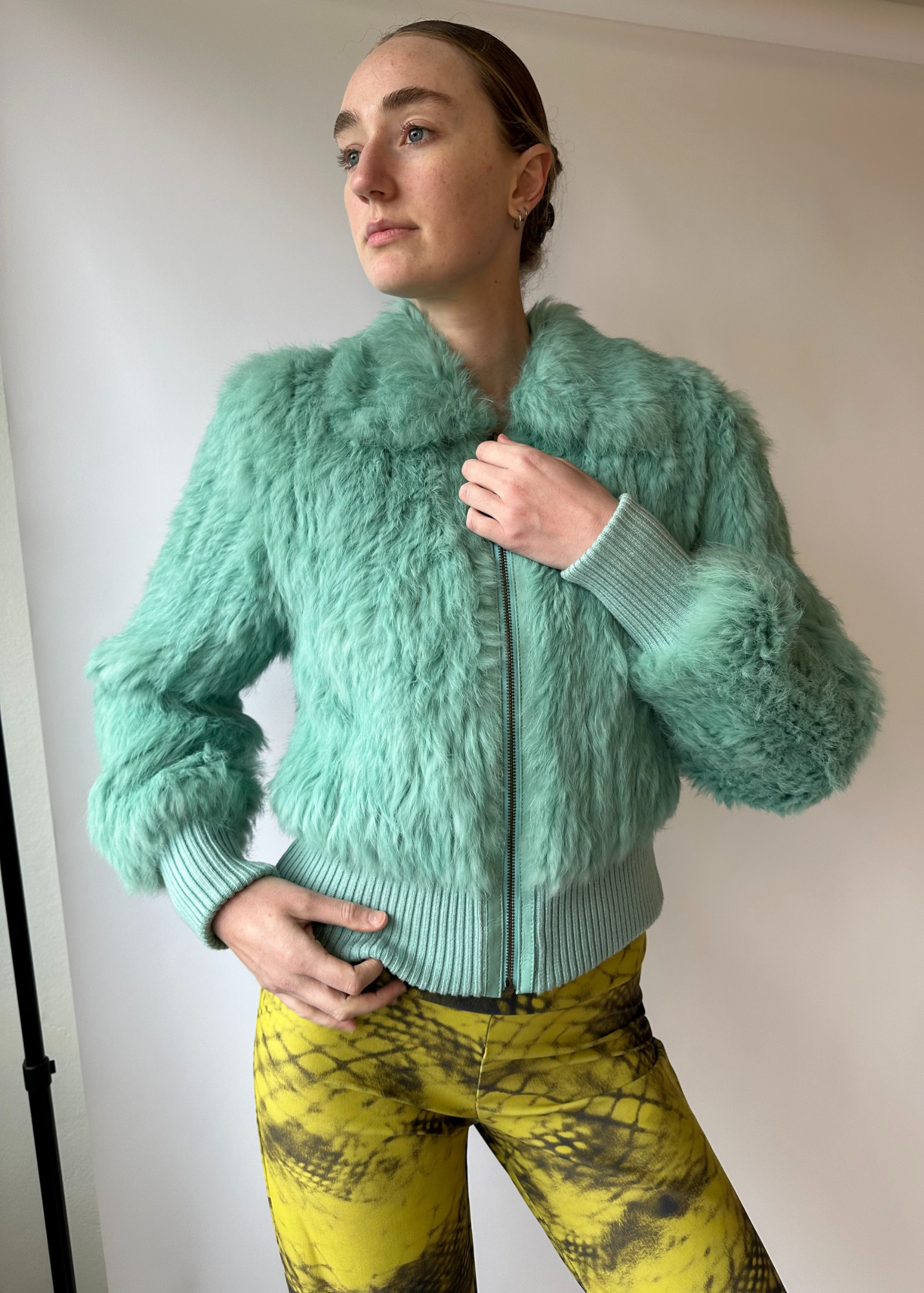 LOLLA PALOOZA Rabbit Fur Zip Up Jacket