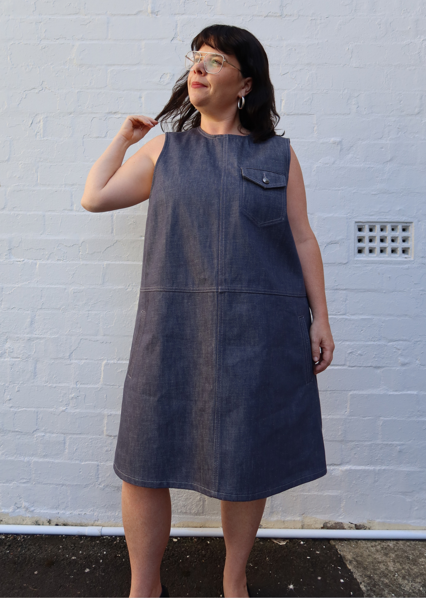 LEE MATHEWS Denim Pinafore Midi