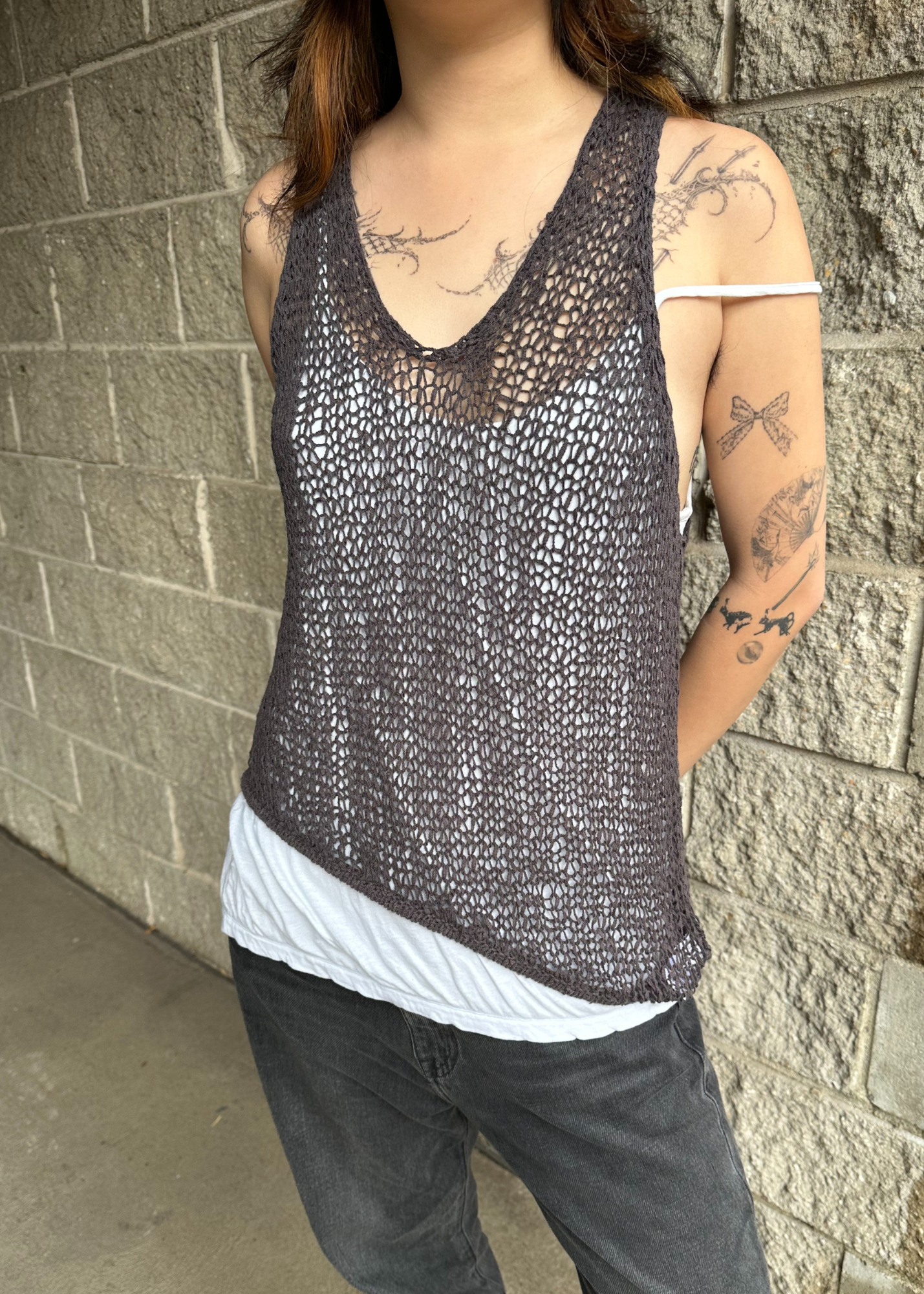 HELMUT LANG Loose Knit Asymmetrical Tank