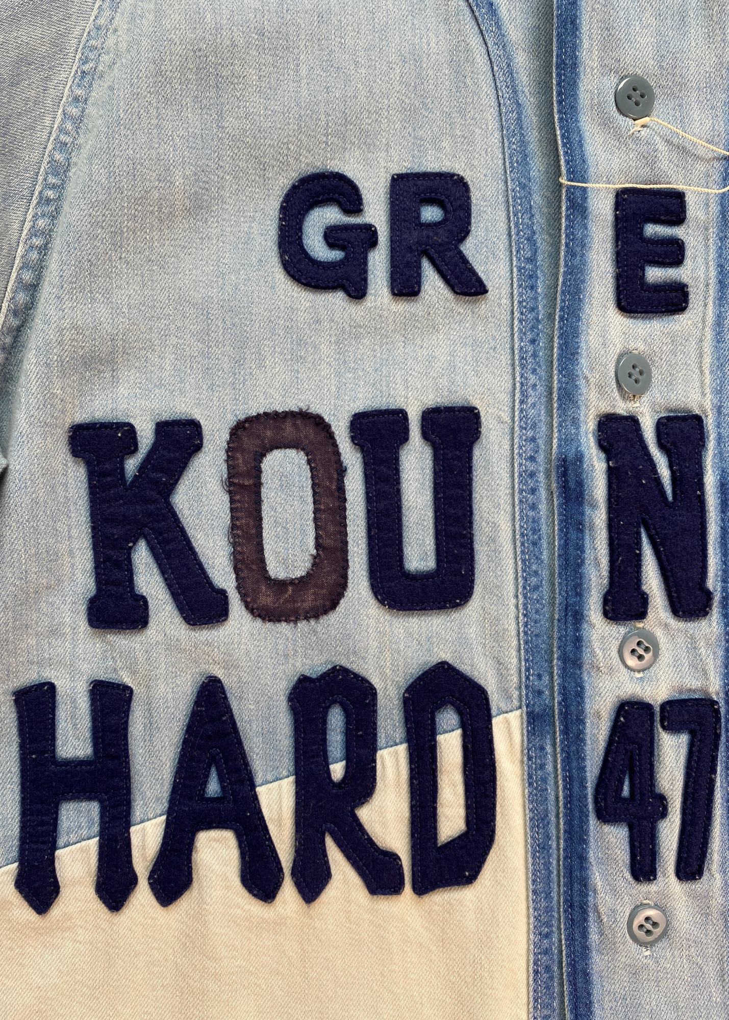 KAPITAL (BNWT) 8oz Reconstructed Denim 'GREAT KOUNTRY' Baseball Shirt