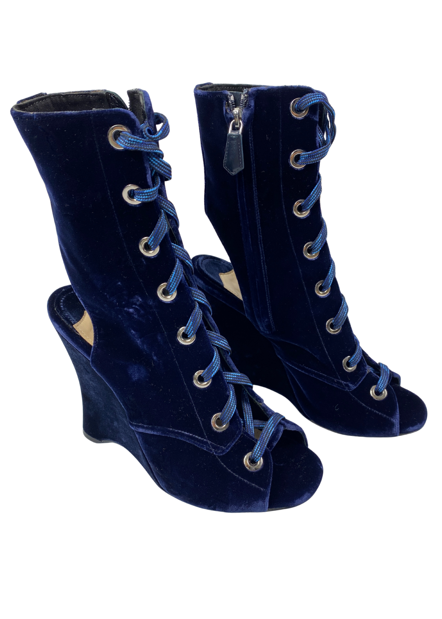 PRADA FW2016 Velvet Lace Up Wedge Boots
