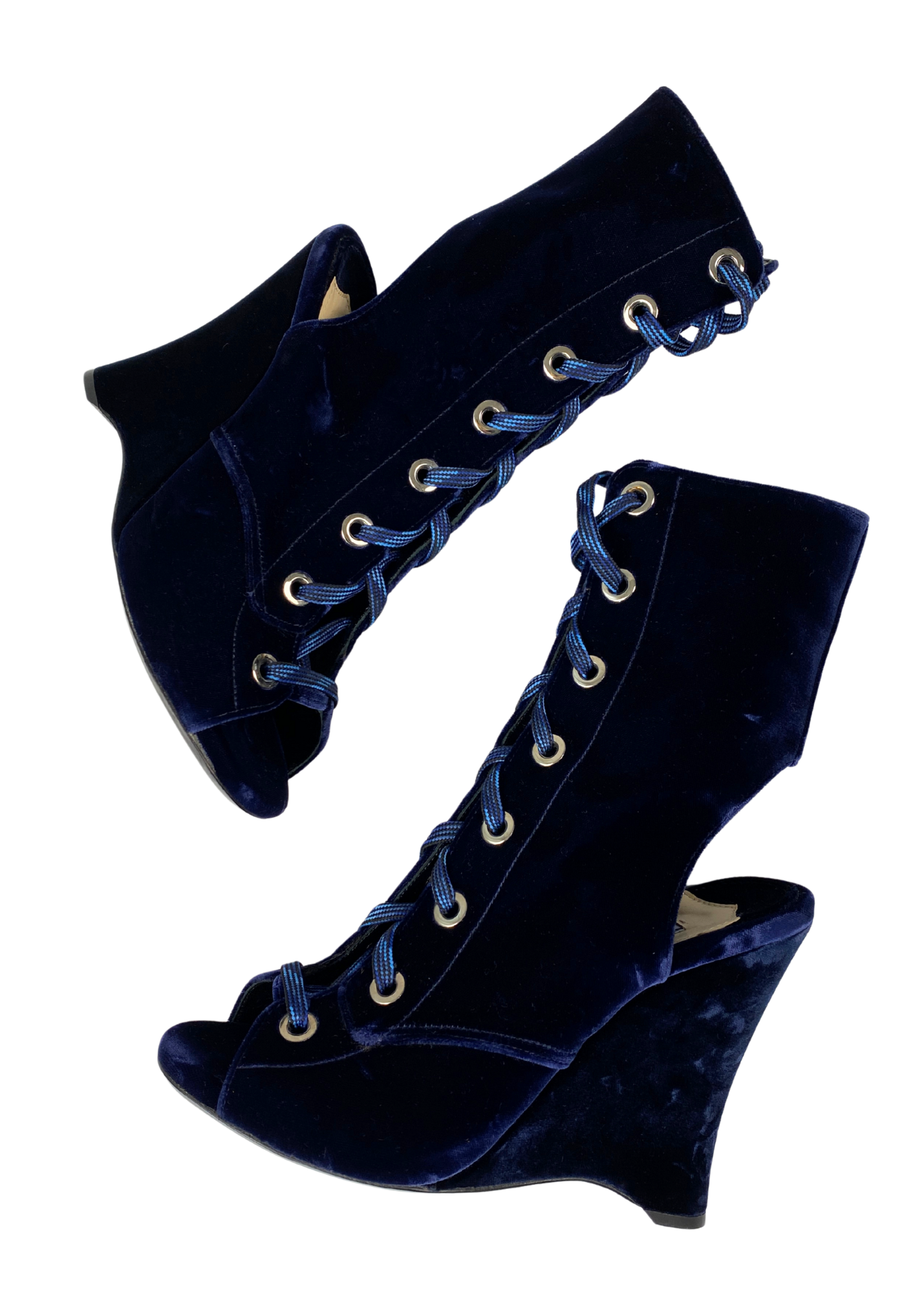 PRADA FW2016 Velvet Lace Up Wedge Boots