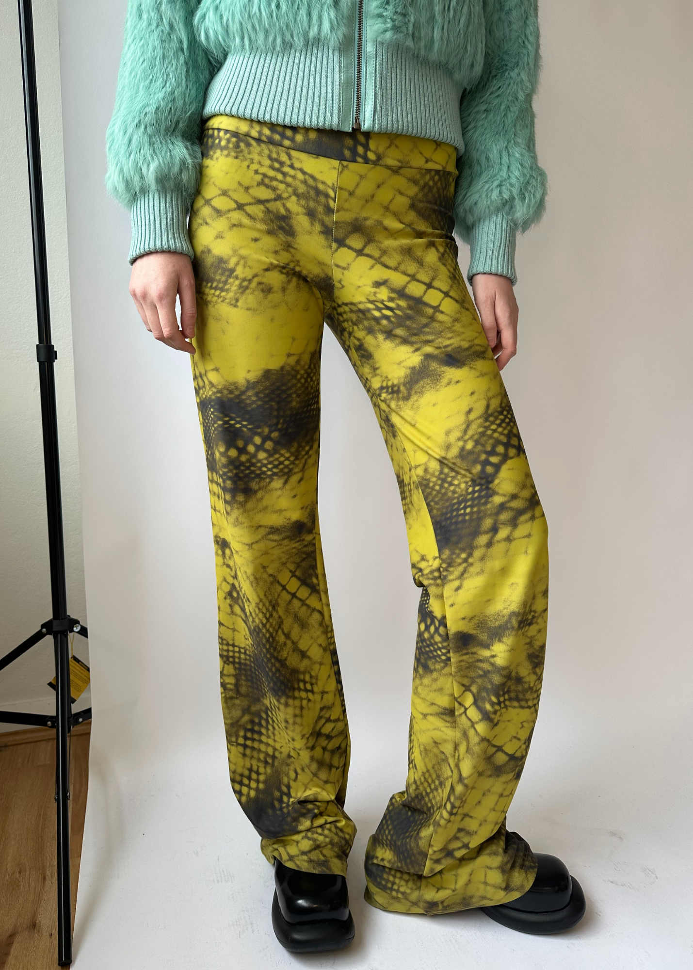 KARLALAIDLAW (AS IS) Fishnet Print Low Rise Flare