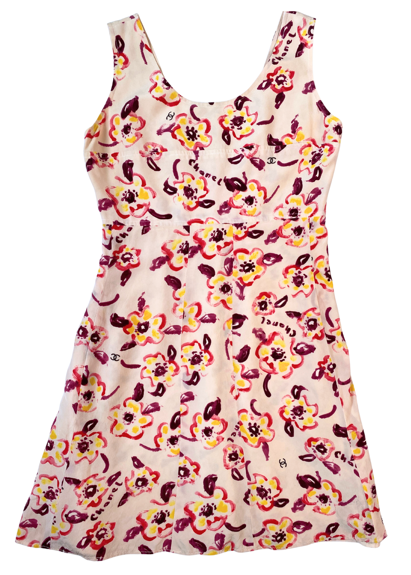 VINTAGE CHANEL (AS IS) 1996 Camelia Print Silk Mini Dress