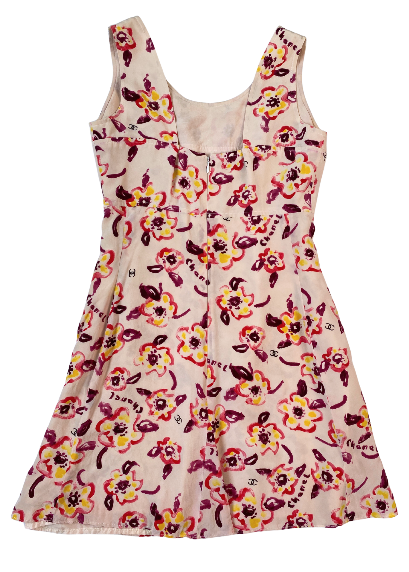 VINTAGE CHANEL (AS IS) 1996 Camelia Print Silk Mini Dress