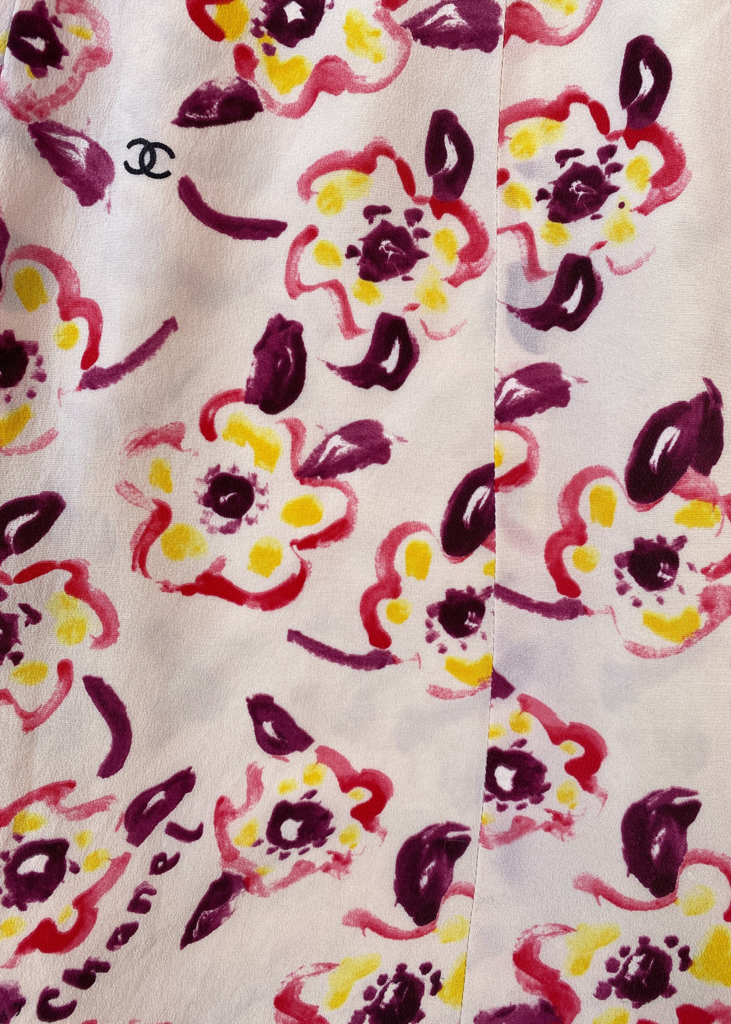 VINTAGE CHANEL (AS IS) 1996 Camelia Print Silk Mini Dress