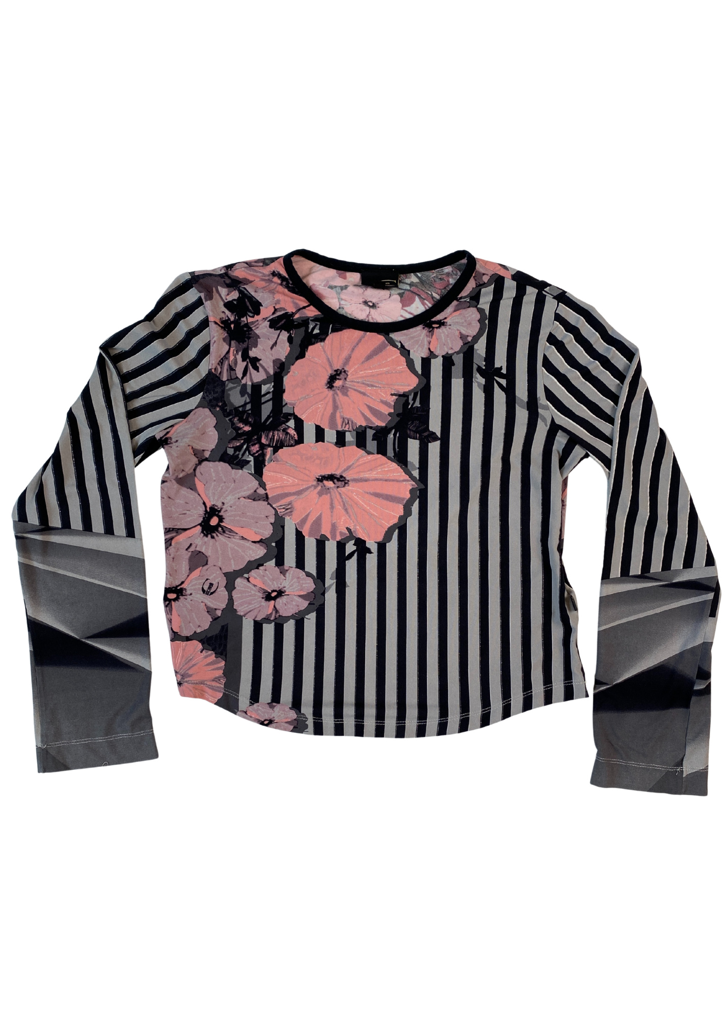 JUST CAVALLI Glitter Stripe Floral Long Sleeve