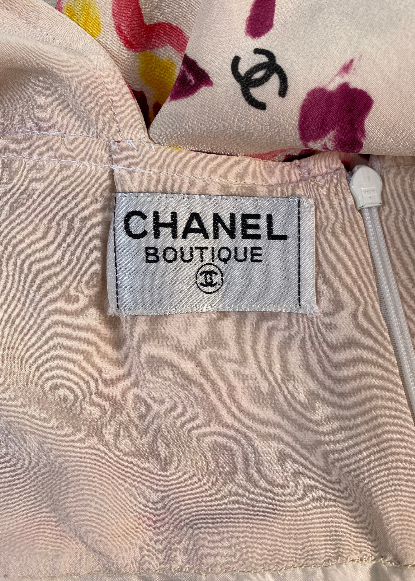 VINTAGE CHANEL (AS IS) 1996 Camelia Print Silk Mini Dress