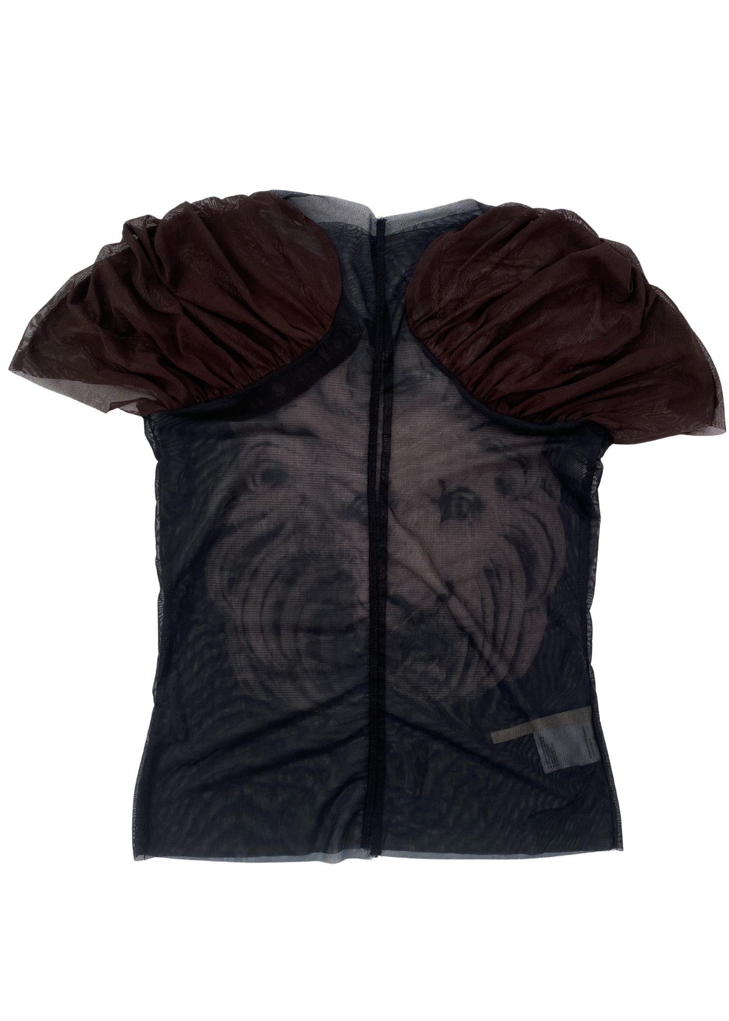 LALAMEEMEE Lion Statue Print Gathered Mesh Top