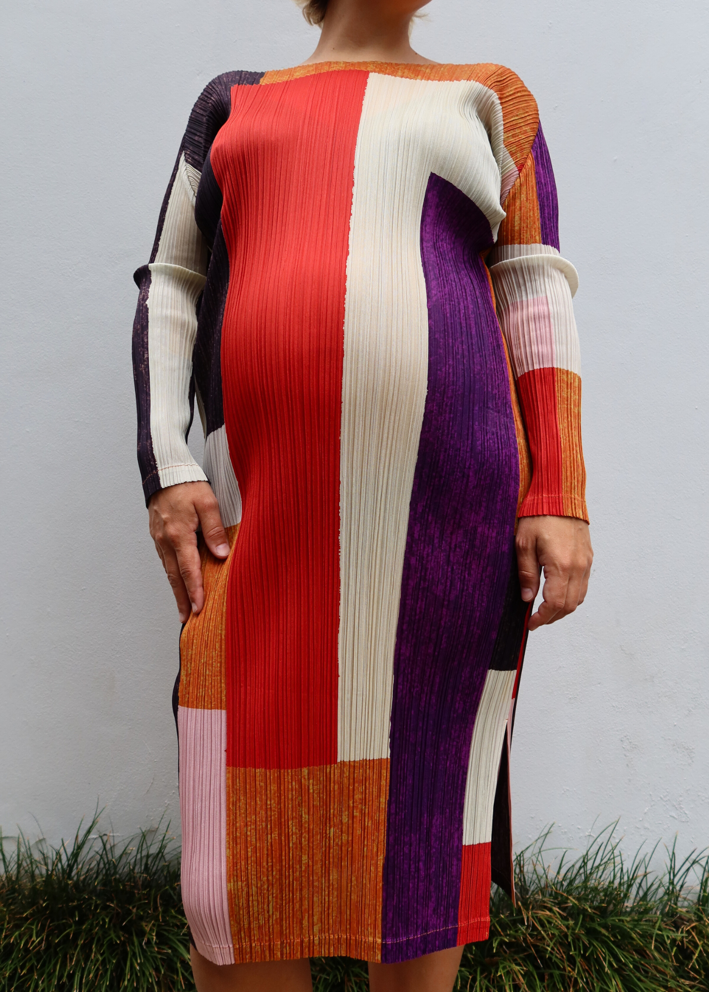 ISSEY MIYAKE PLEATS PLEASE Colour-block Pleat Maxi Dress