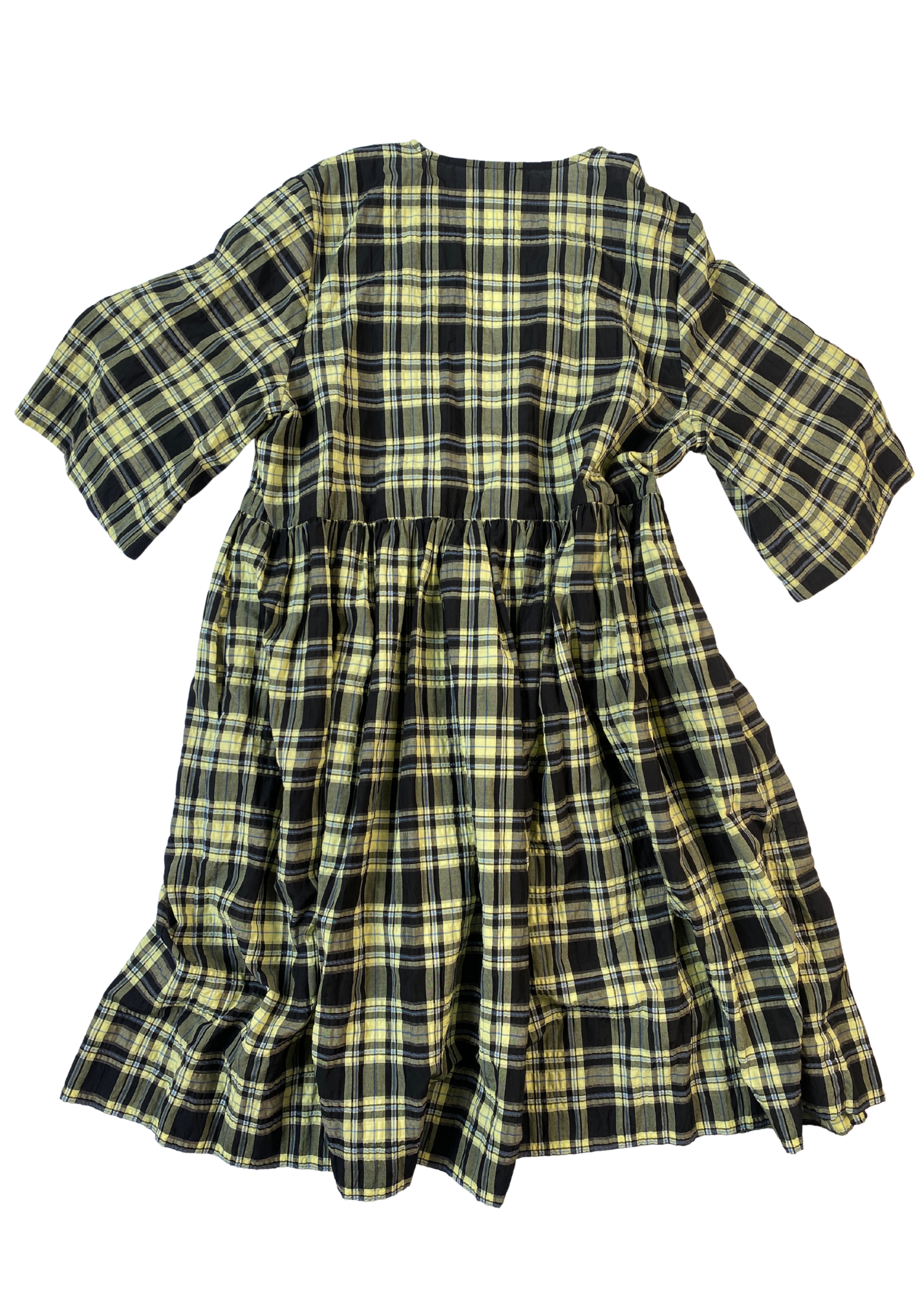 GANNI Seersucker Plaid Midi Dress