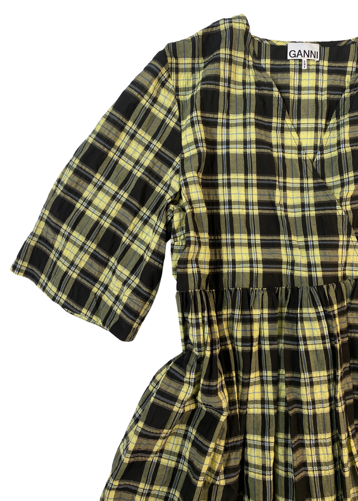 GANNI Seersucker Plaid Midi Dress