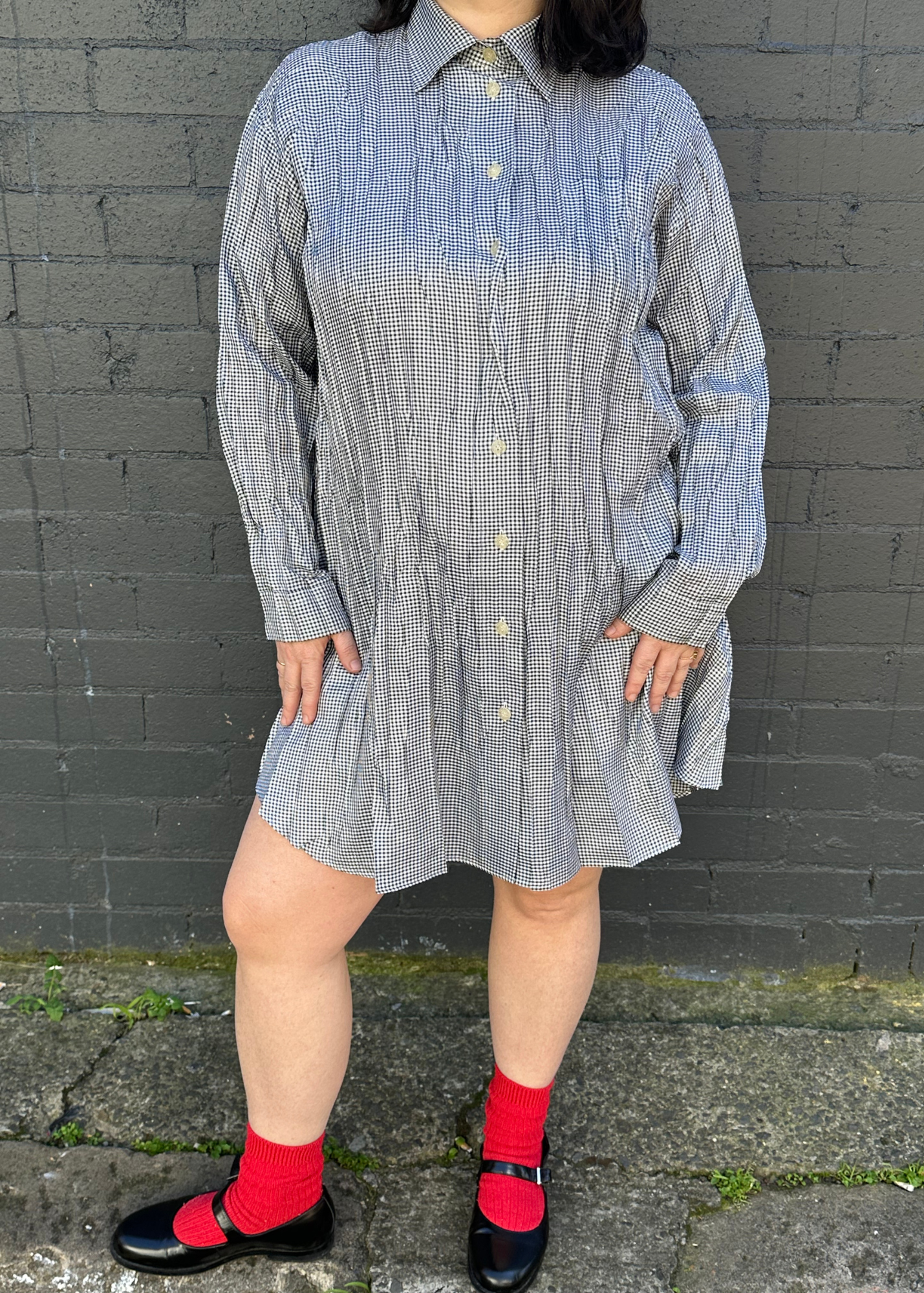 ISSEY MIYAKE PLEATS PLEASE Gingham Shirt Midi Dress