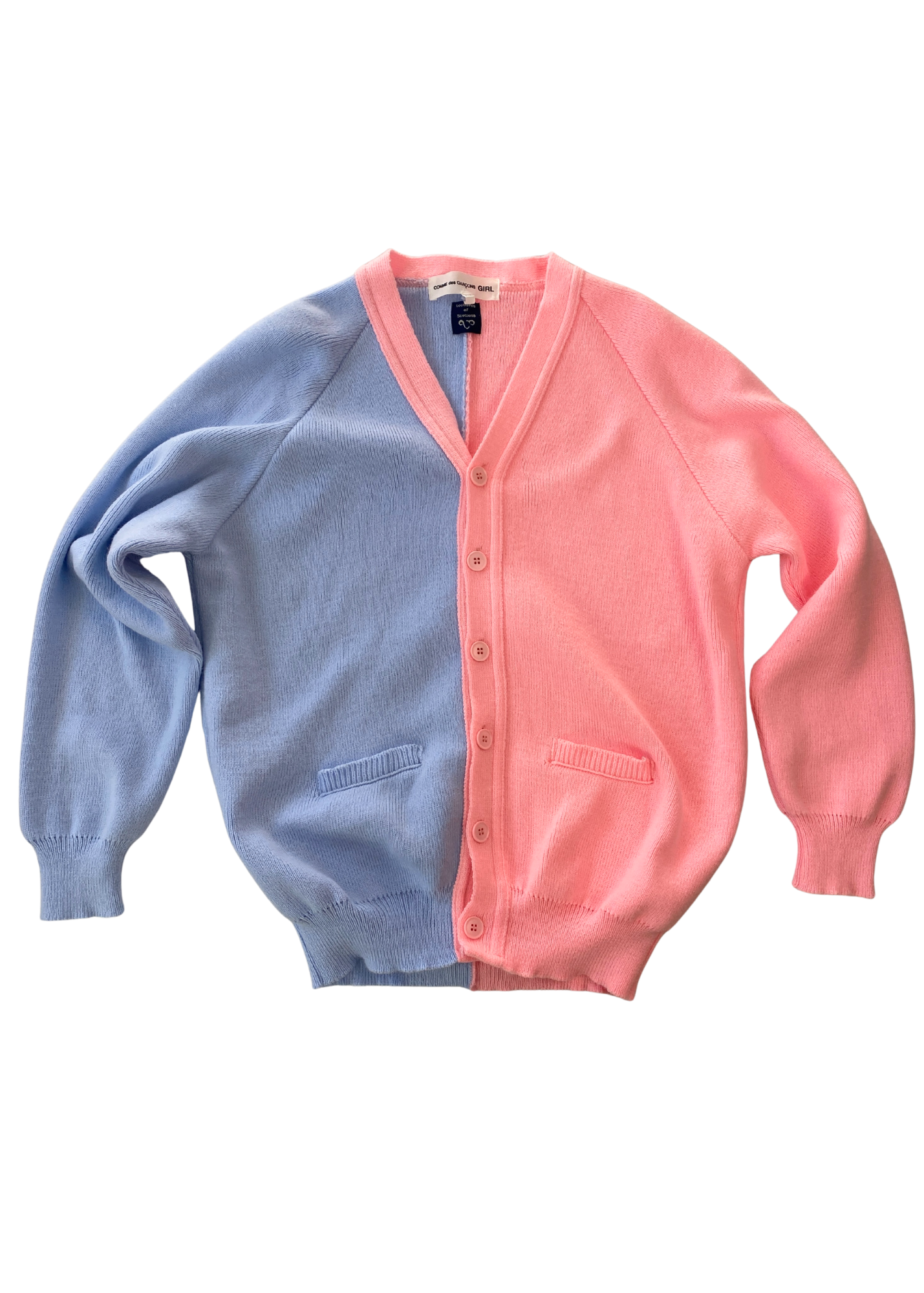 COMME DES GARCONS GIRL x LOCHAVEN OF SCOTLAND 2021 Blue/Pink Cardigan