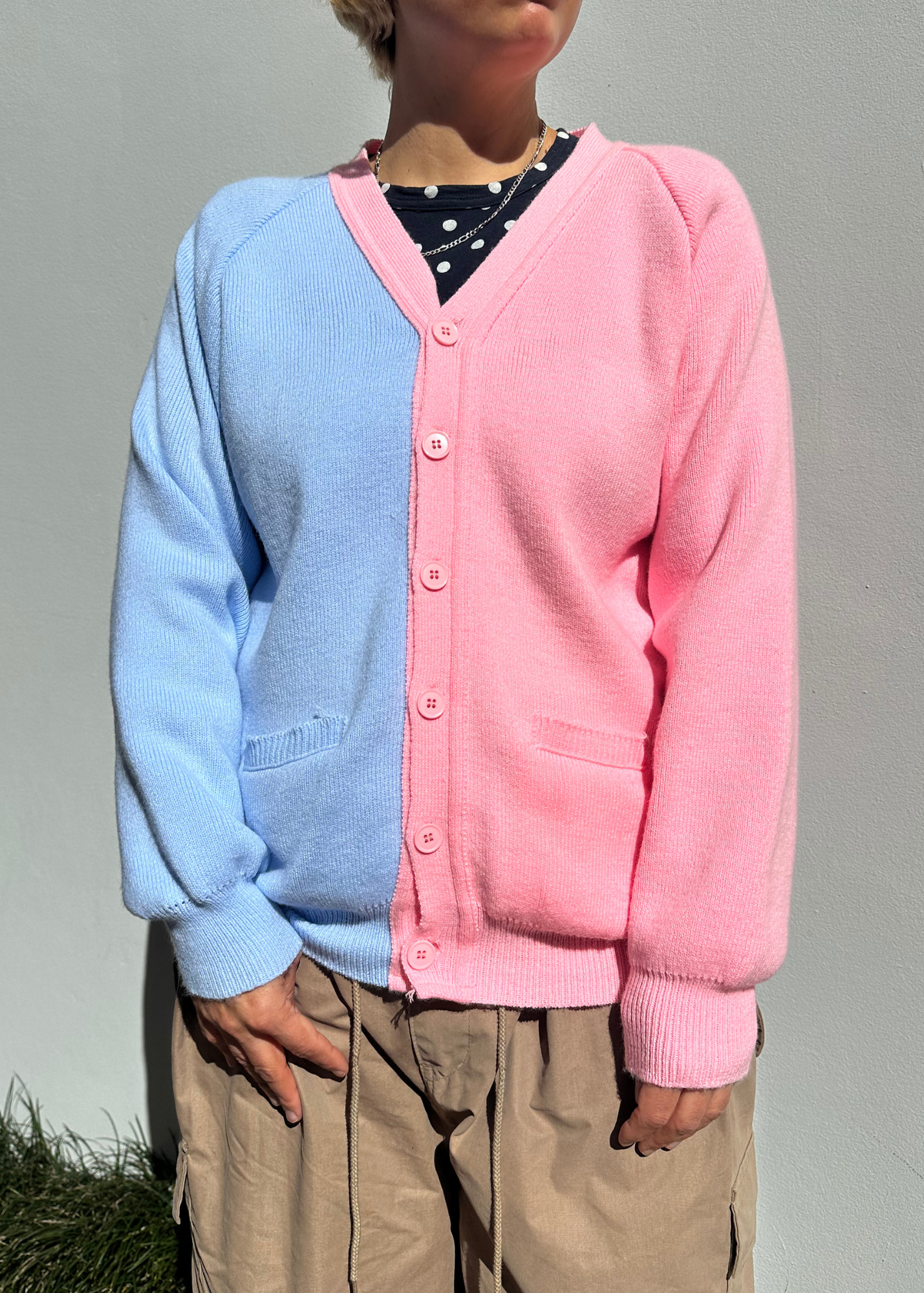 COMME DES GARCONS GIRL x LOCHAVEN OF SCOTLAND 2021 Blue/Pink Cardigan