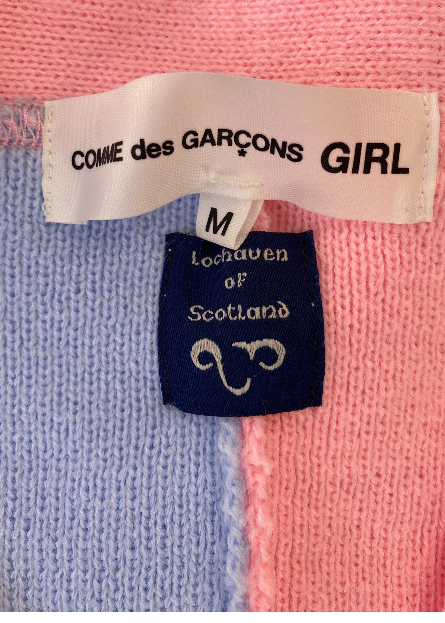 COMME DES GARCONS GIRL x LOCHAVEN OF SCOTLAND 2021 Blue/Pink Cardigan