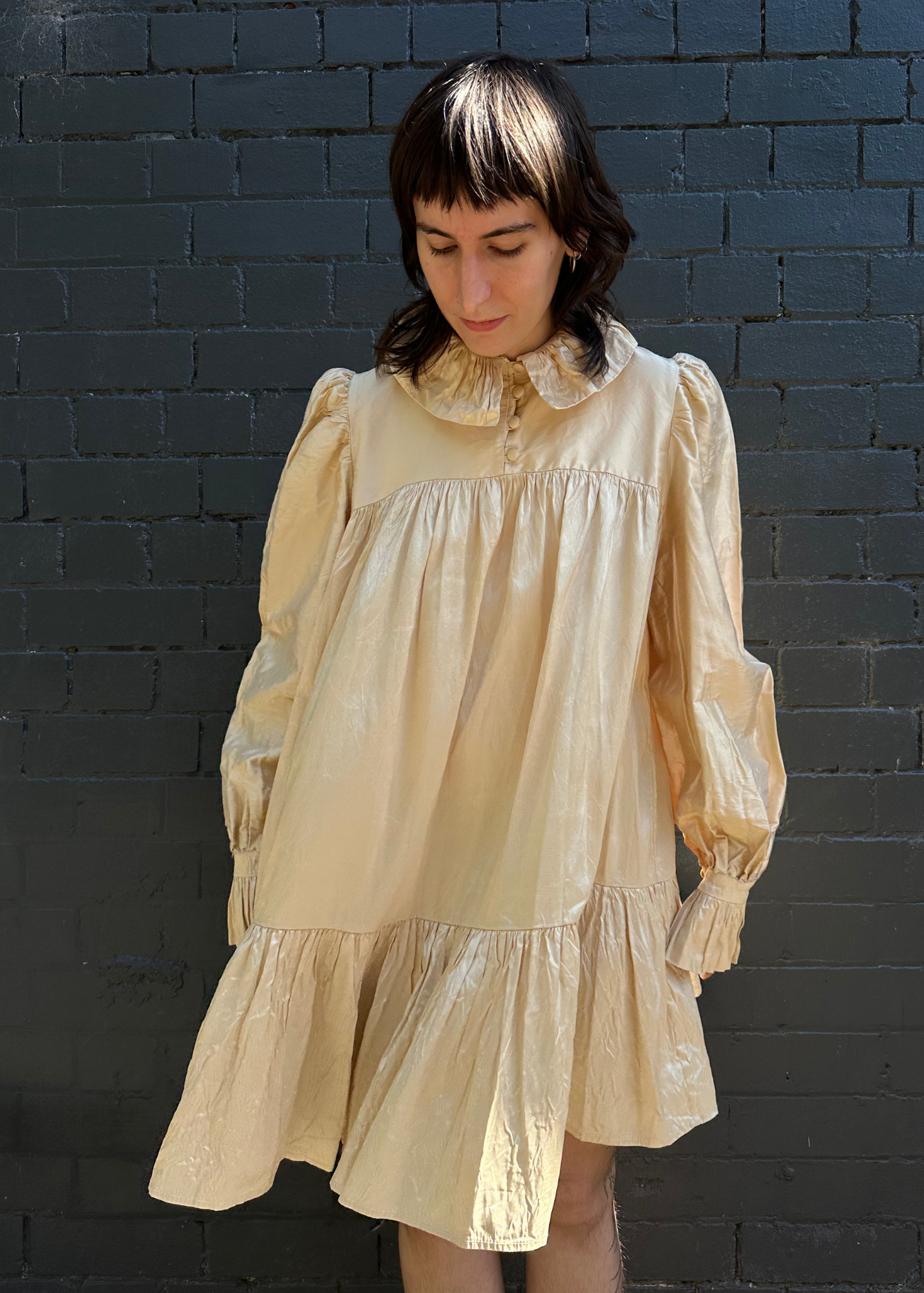 AVAVAV Silk Ruffle Tiered Mini Dress