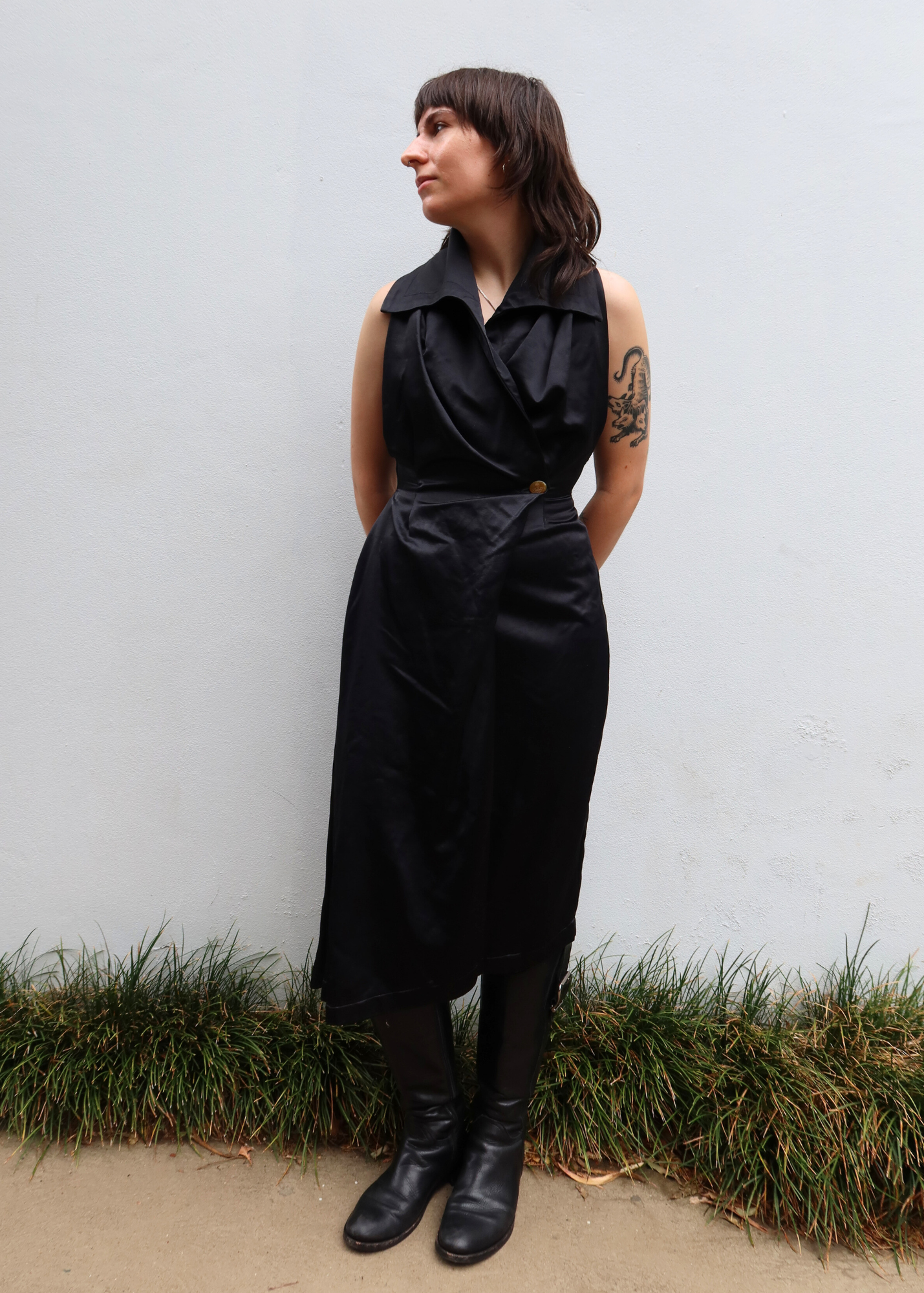 VIVIENNE WESTWOOD RED LABEL (AS IS) Satin Wrap Open Collar Dress/Jacket