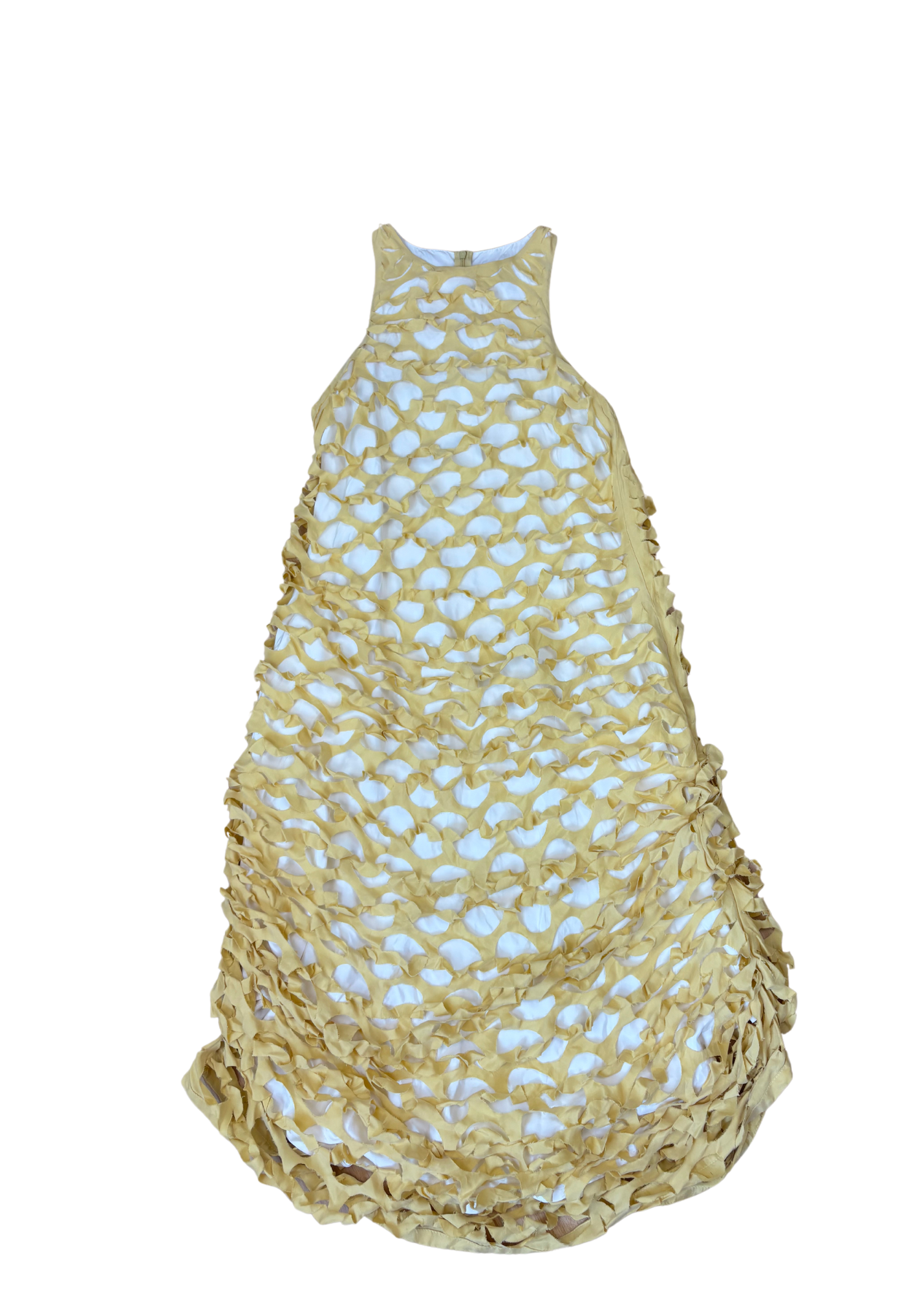 Alpha60 Yellow/White Fishnet Cut Out Overlay Midi Dress