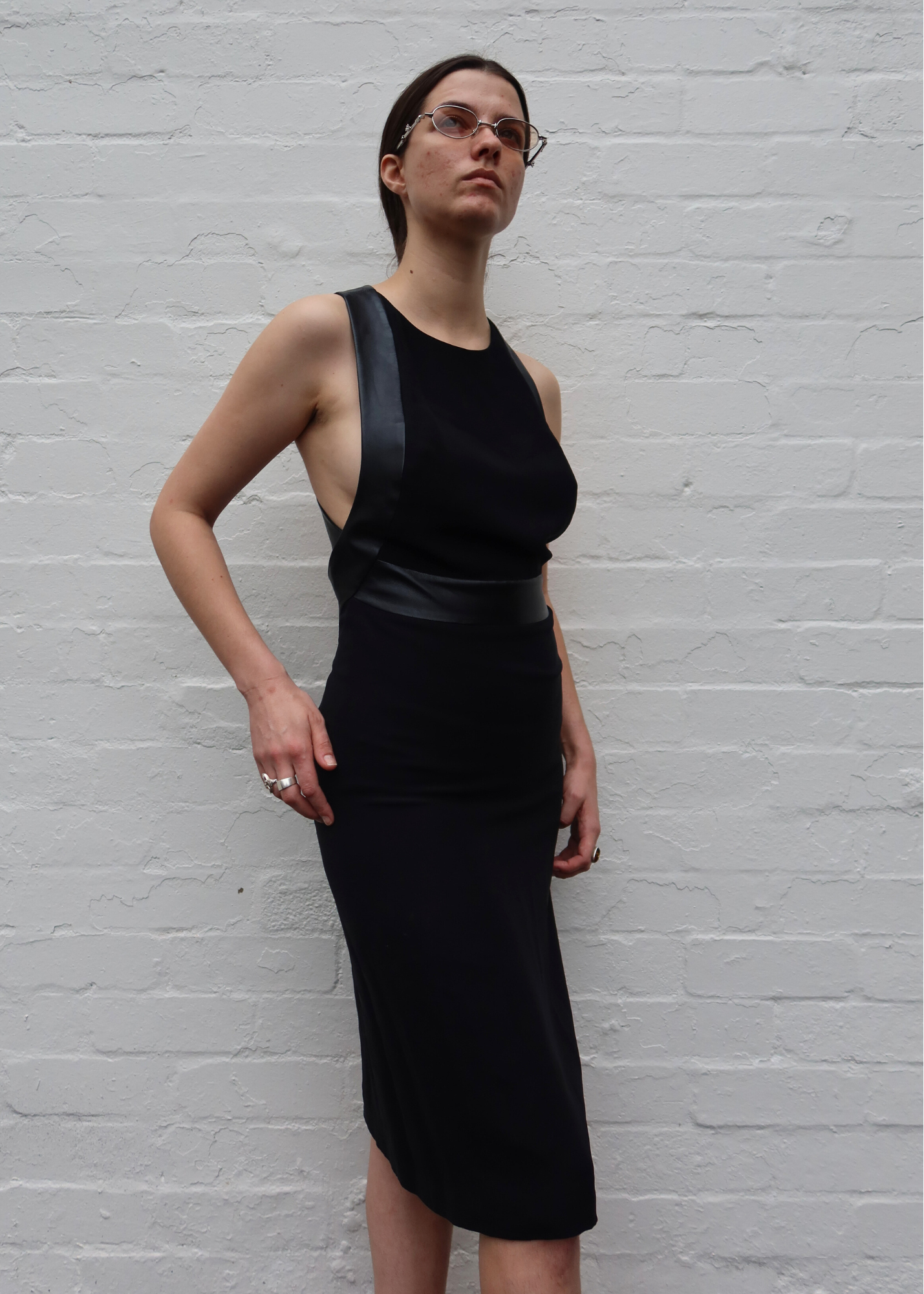 GUCCI Pre Fall 2014 Silk/Leather Halter Cross Back Mini Dress