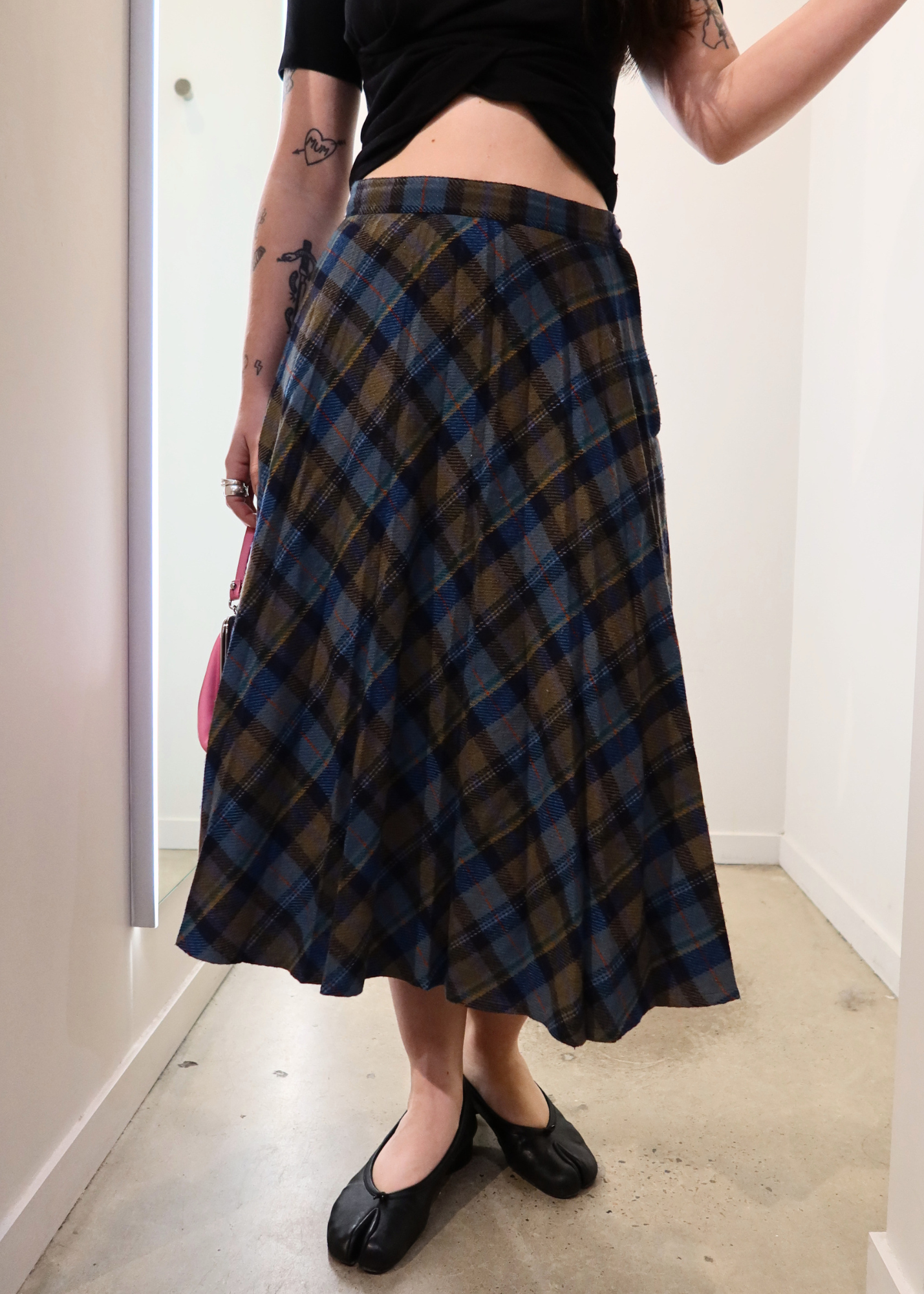 SPECIAL EDITION BY TORONTO Wool Blend Plaid Accordion Pleat Midi Skirt