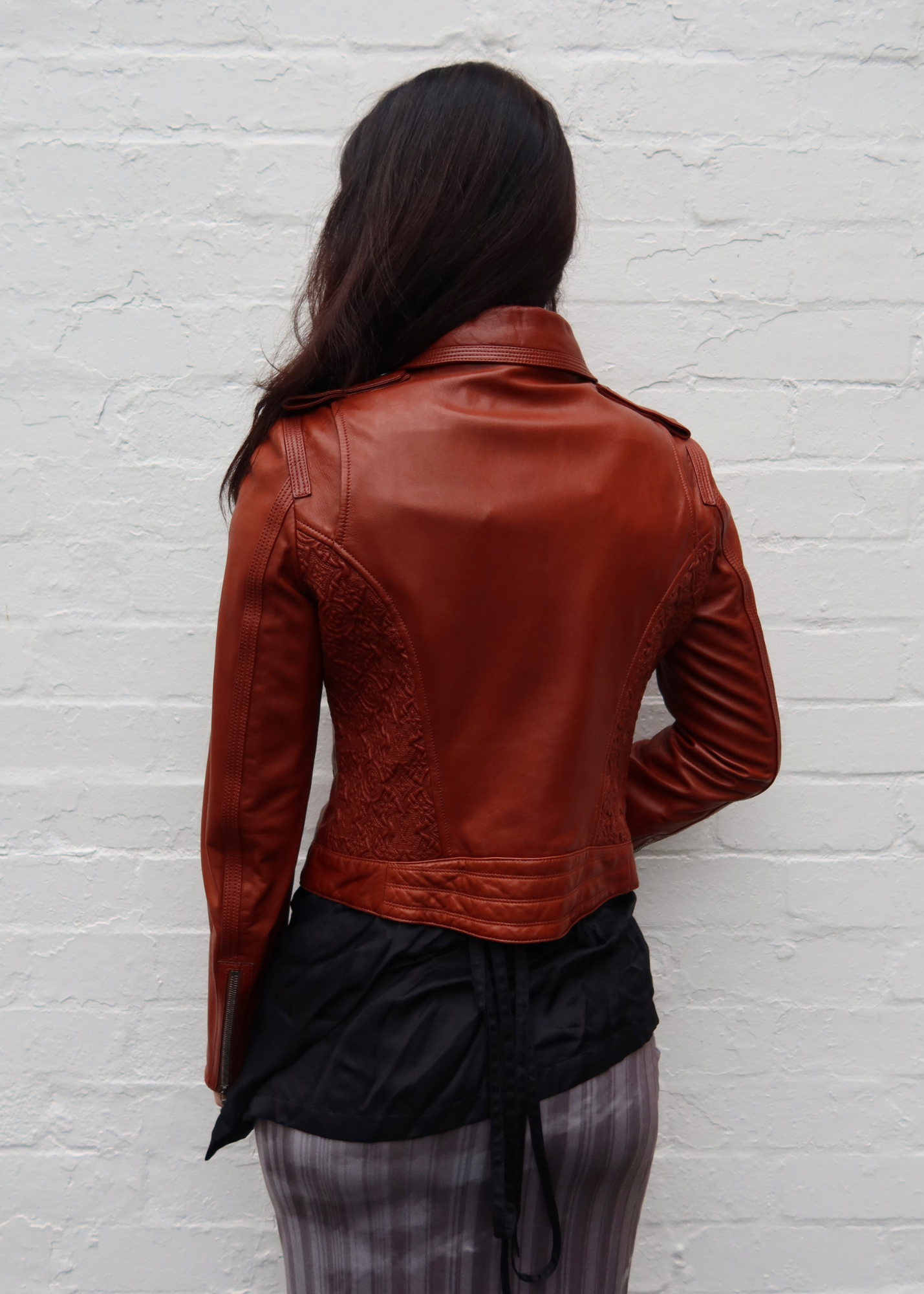 LOUIS VUITTON (AS IS) Cognac Brown Lambskin Leather Moto Jacket