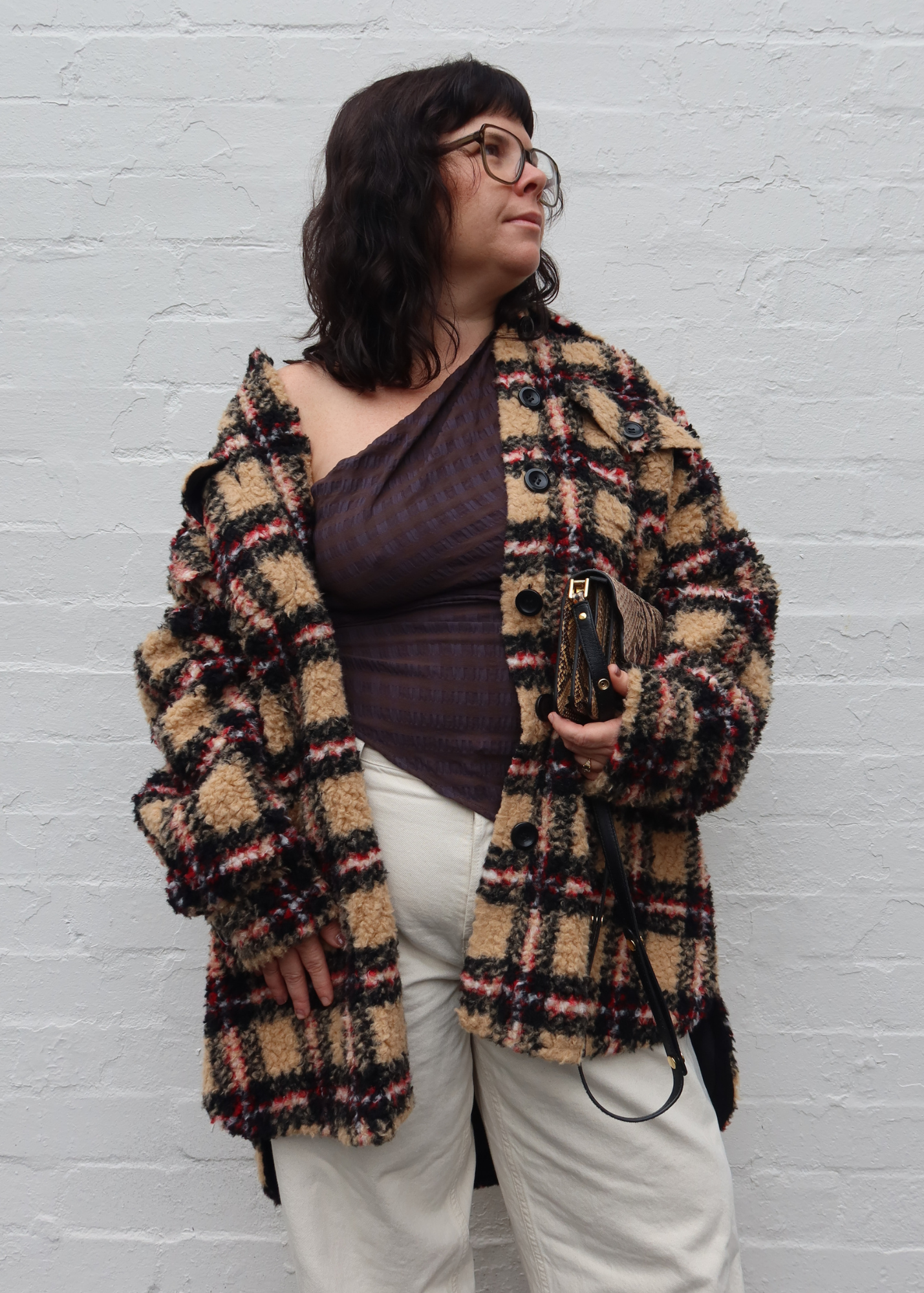 STAND STUDIO Plaid Teddy Coat W/ Pockets