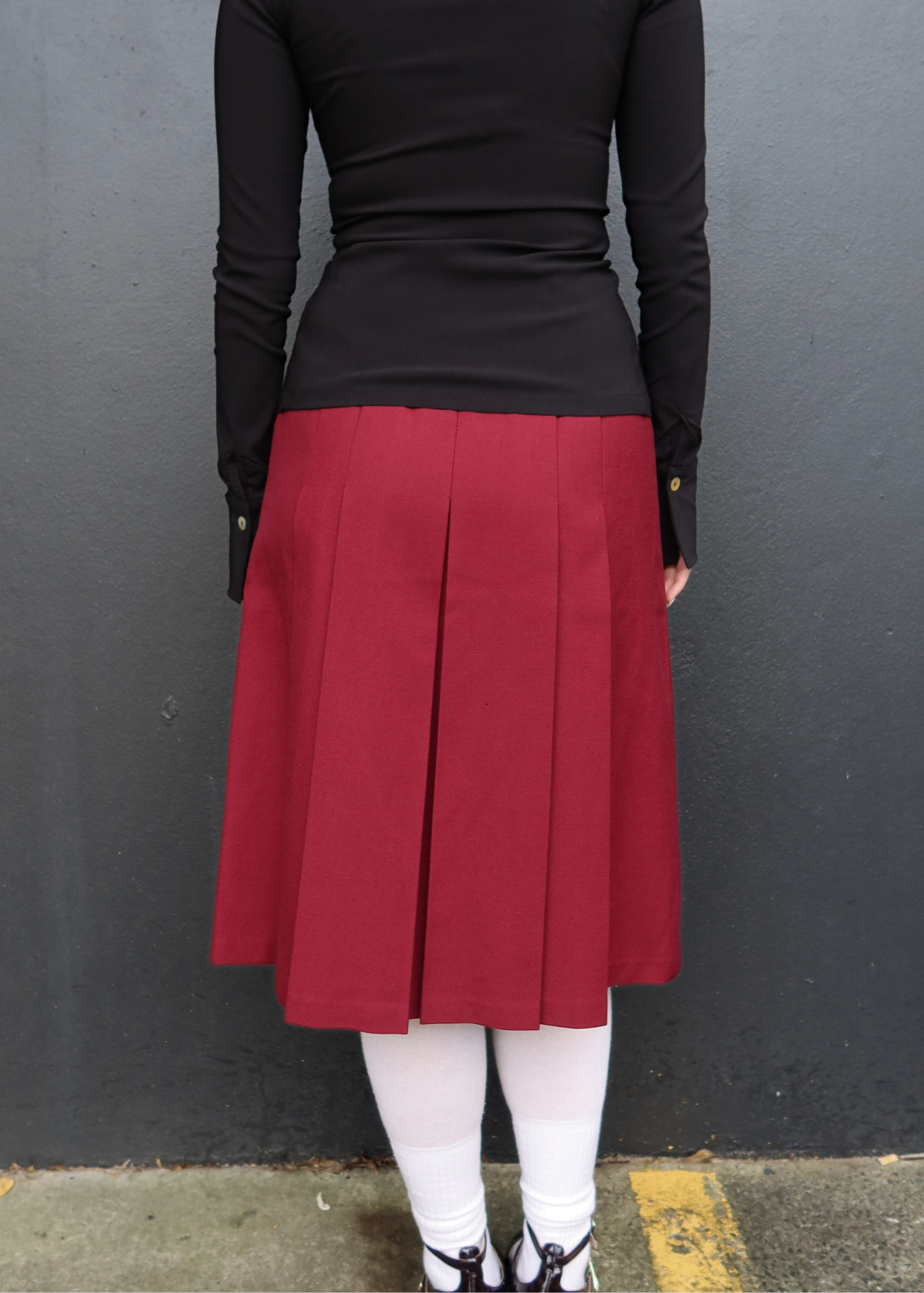 FLETCHER JONES (AS IS) Vintage Wine Red Wool Pleat Midi Skirt