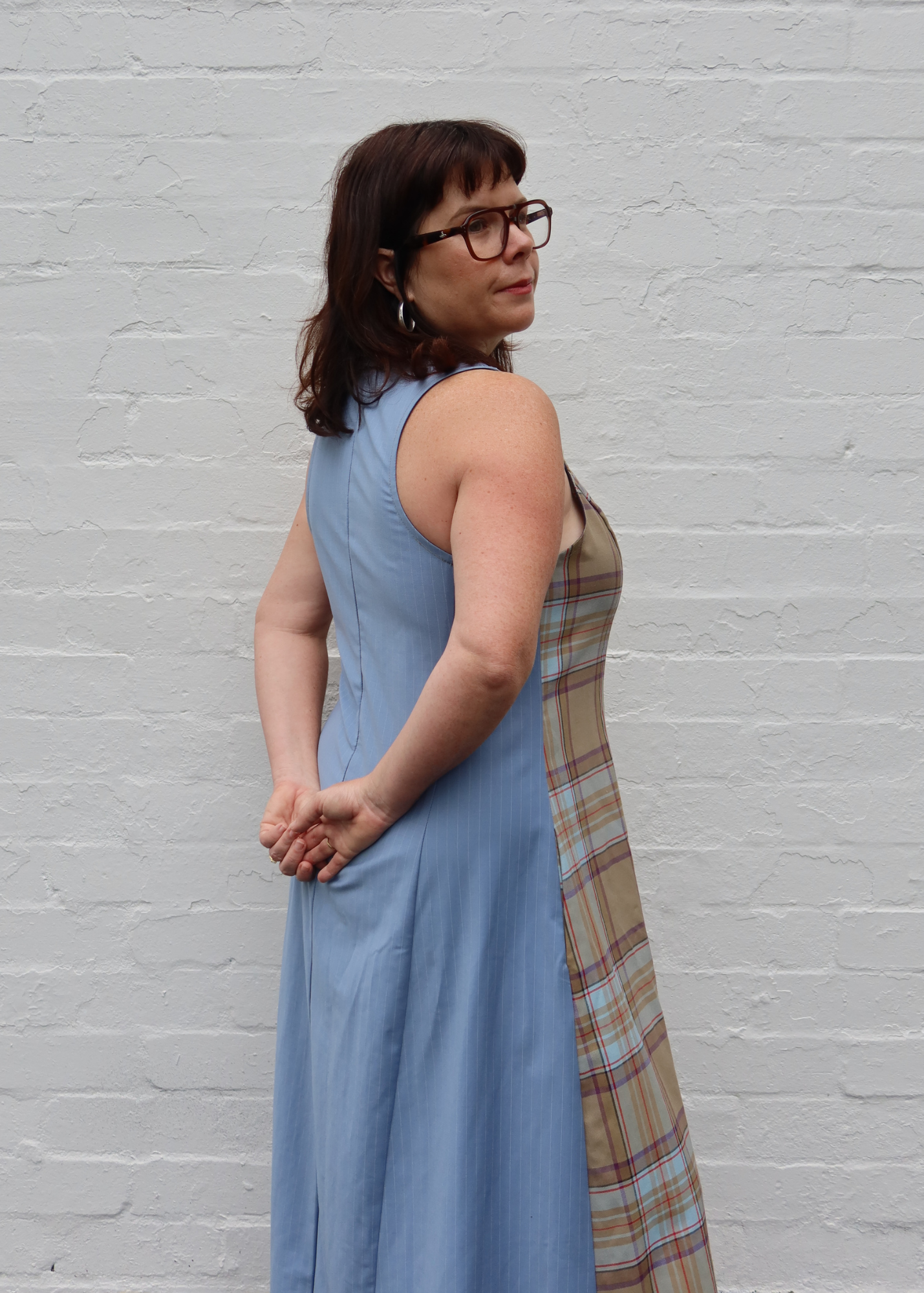 KATHARINA LOU 'Ollyrose' Plaid/Pinstripe Panelled Maxi Dress