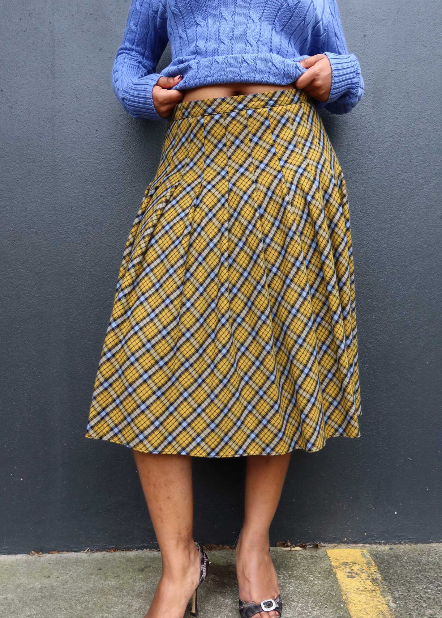 GUIZIO 'Gibson' Plaid Cotton Flannel Pleat Midi Skirt