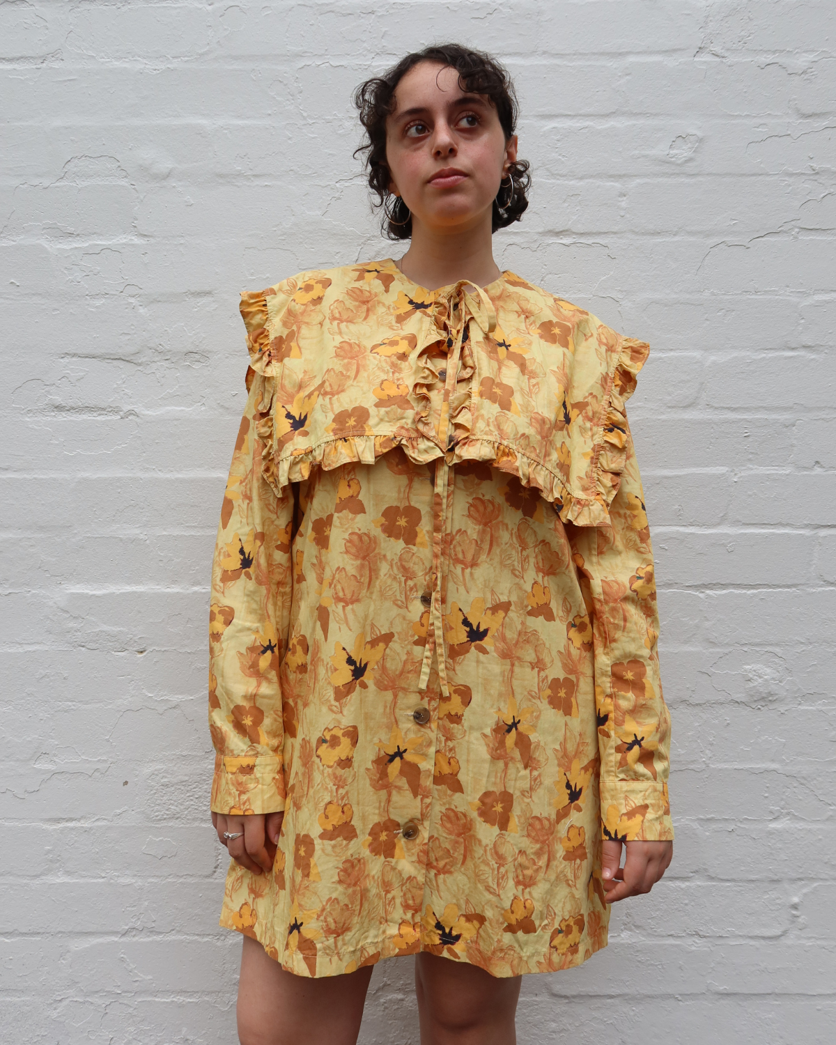 REJINA PYO Floral Cotton Oversized Collar Midi Dress