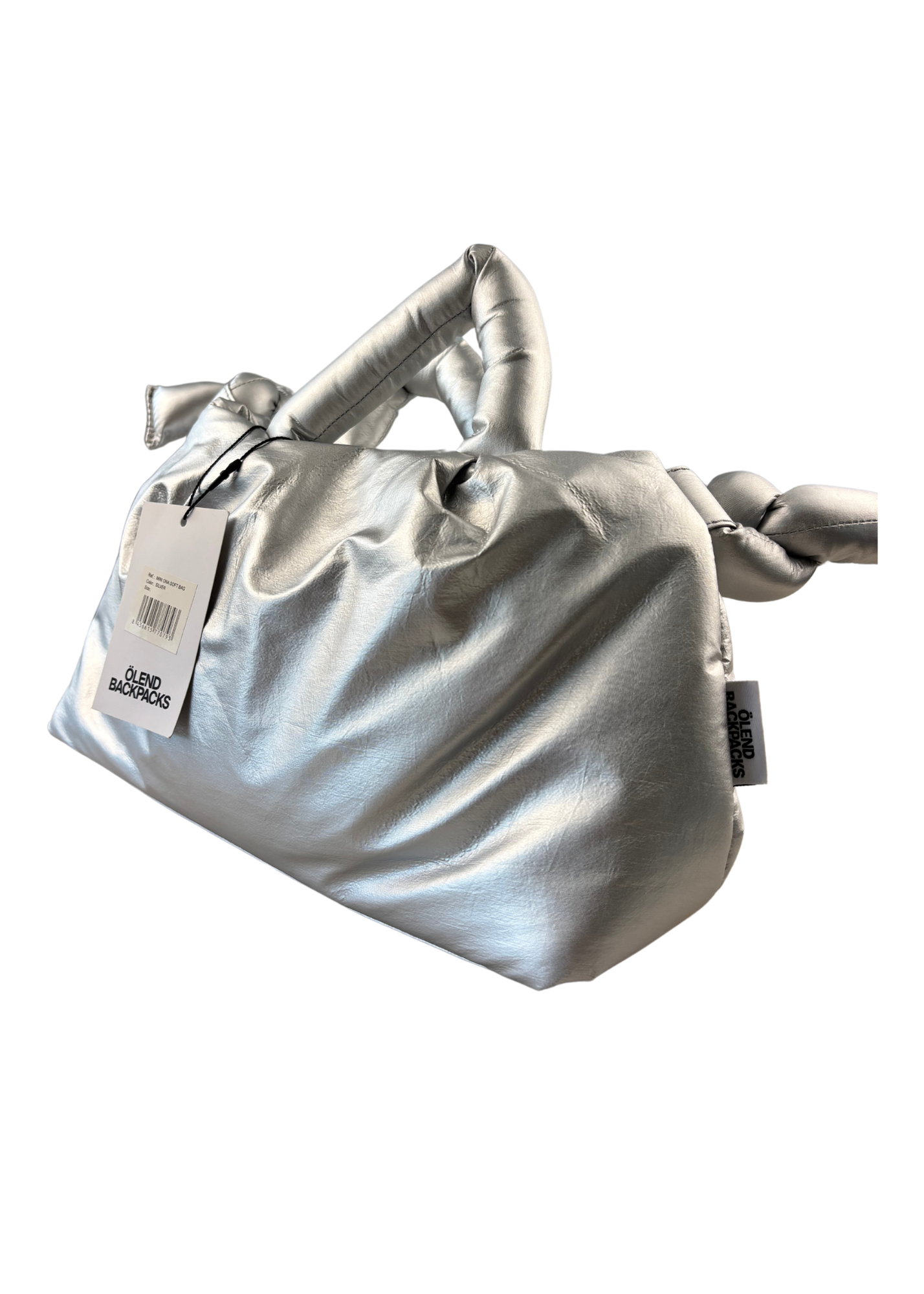 OLEND BACKPACKS (BNWT) 'Miniona' Silver Puffer Knot Bag