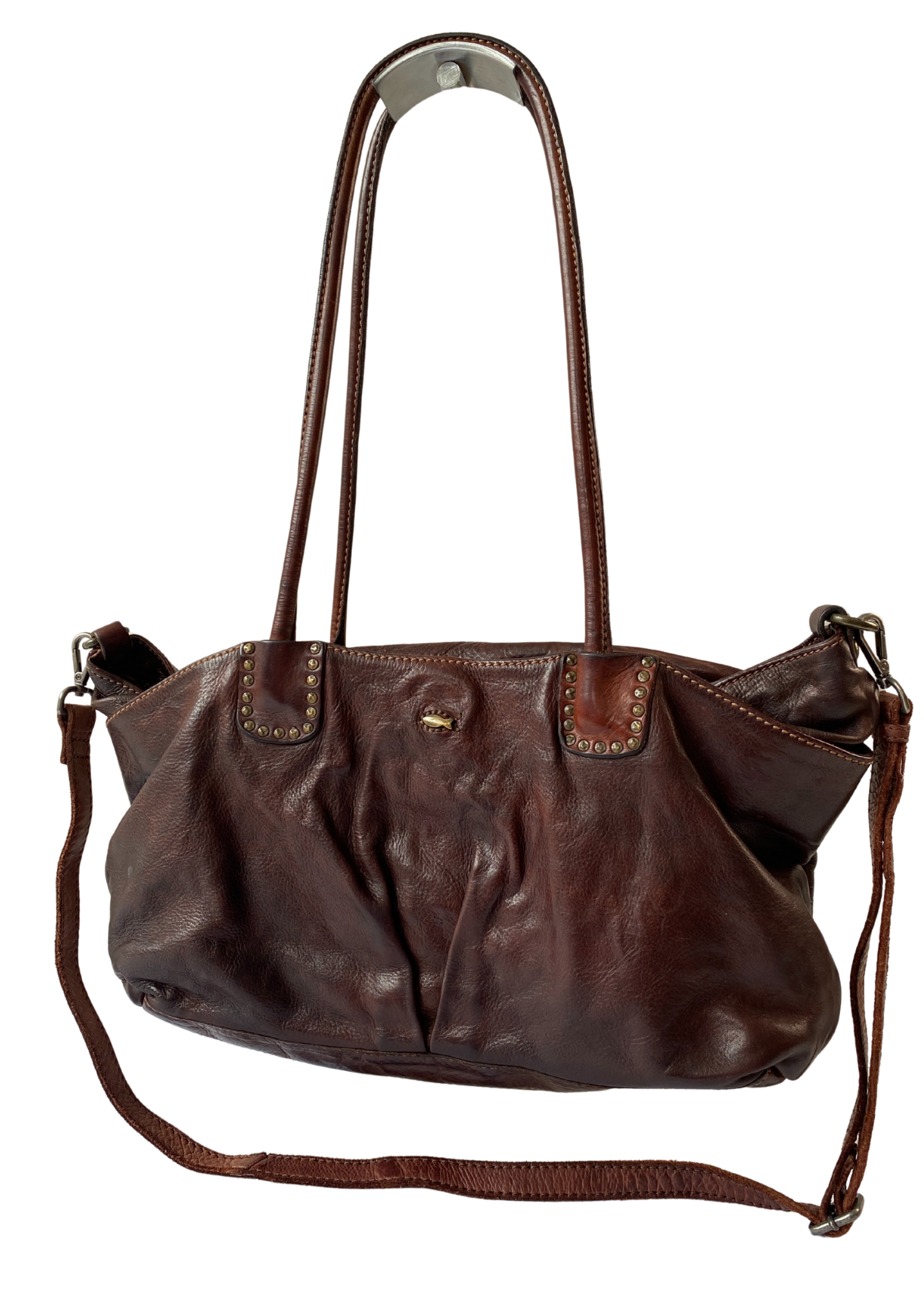 CAMPOMAGGI Leather Gold Studded W Crossbody Strap