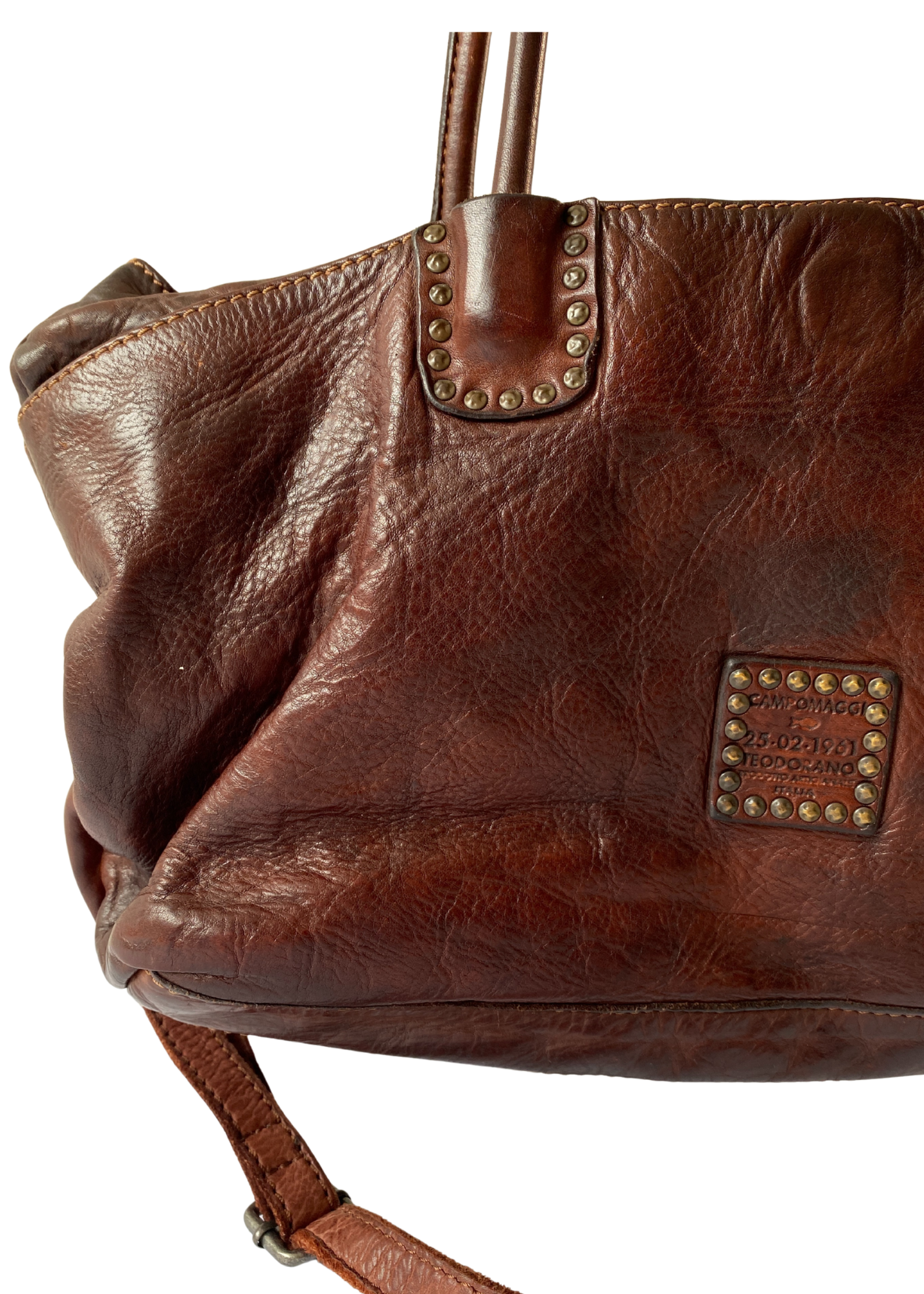 CAMPOMAGGI Leather Gold Studded W Crossbody Strap