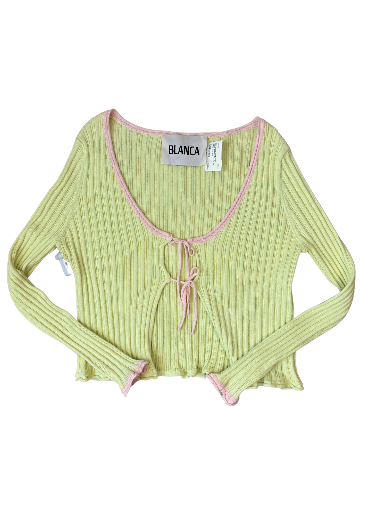 BLANCA Splice Green Pink Knit Tie Front Cardigan