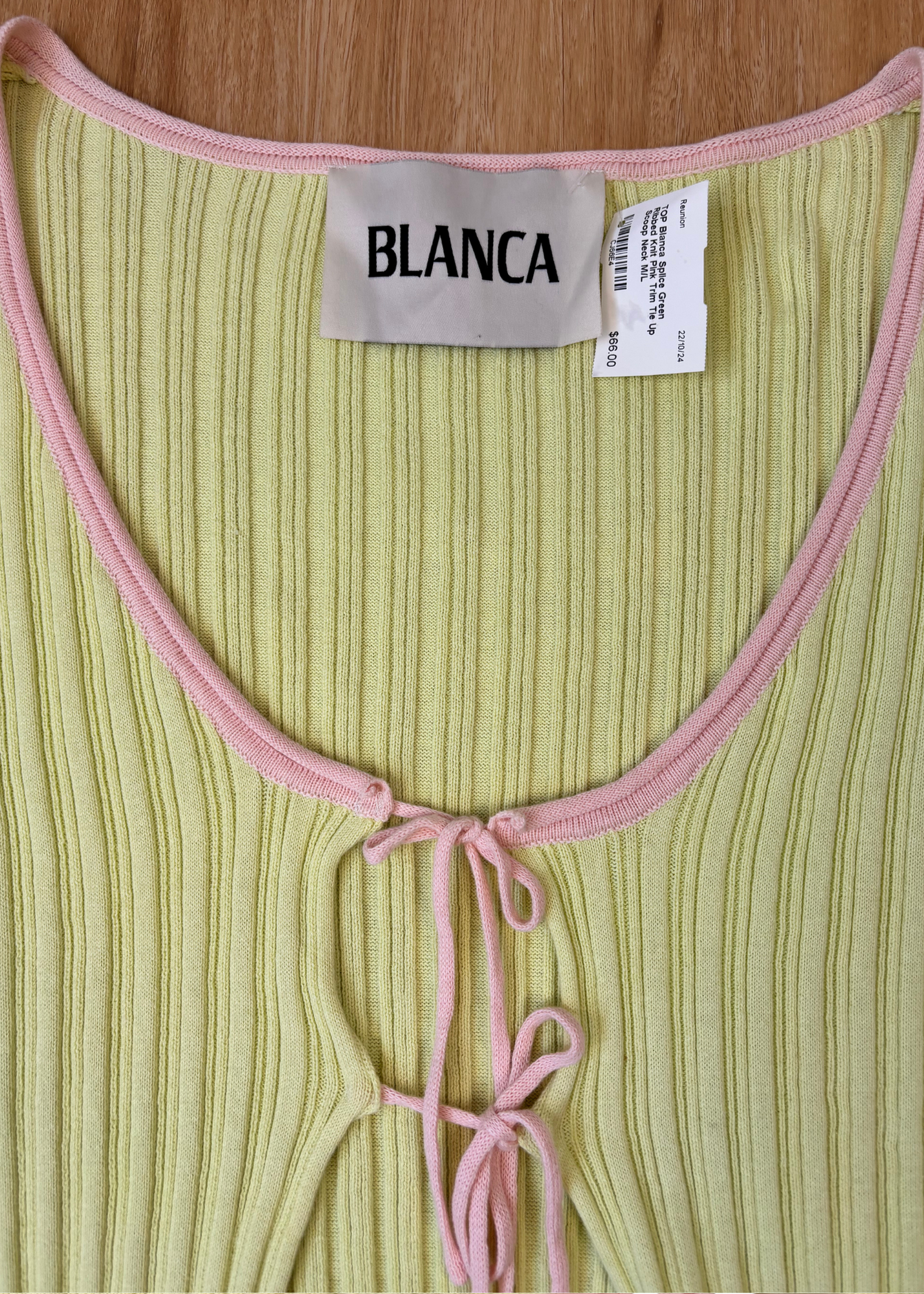 BLANCA Splice Green Pink Knit Tie Front Cardigan