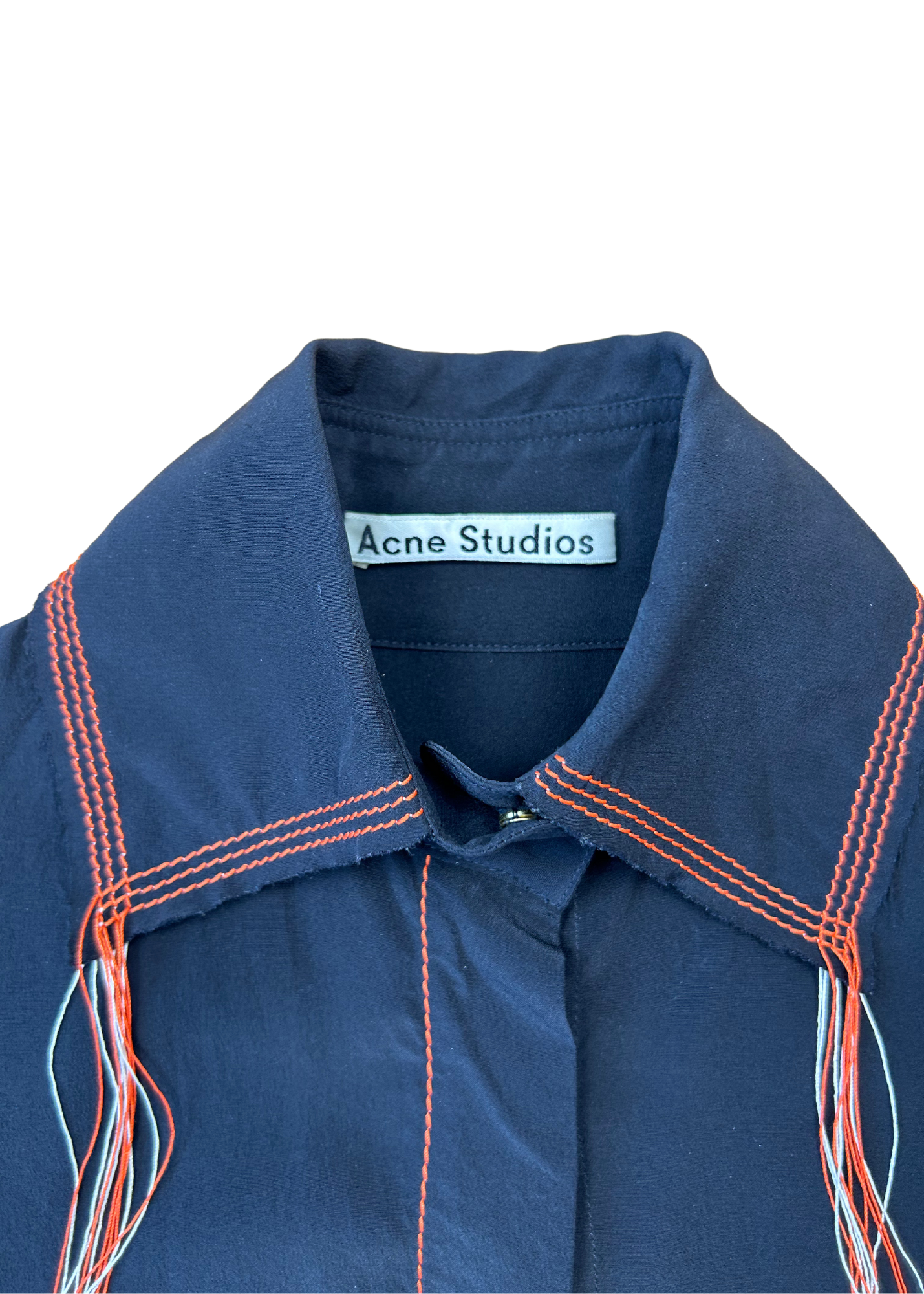 ACNE STUDIOS Silk Contrast Stitch Tassel Button Down Shirt