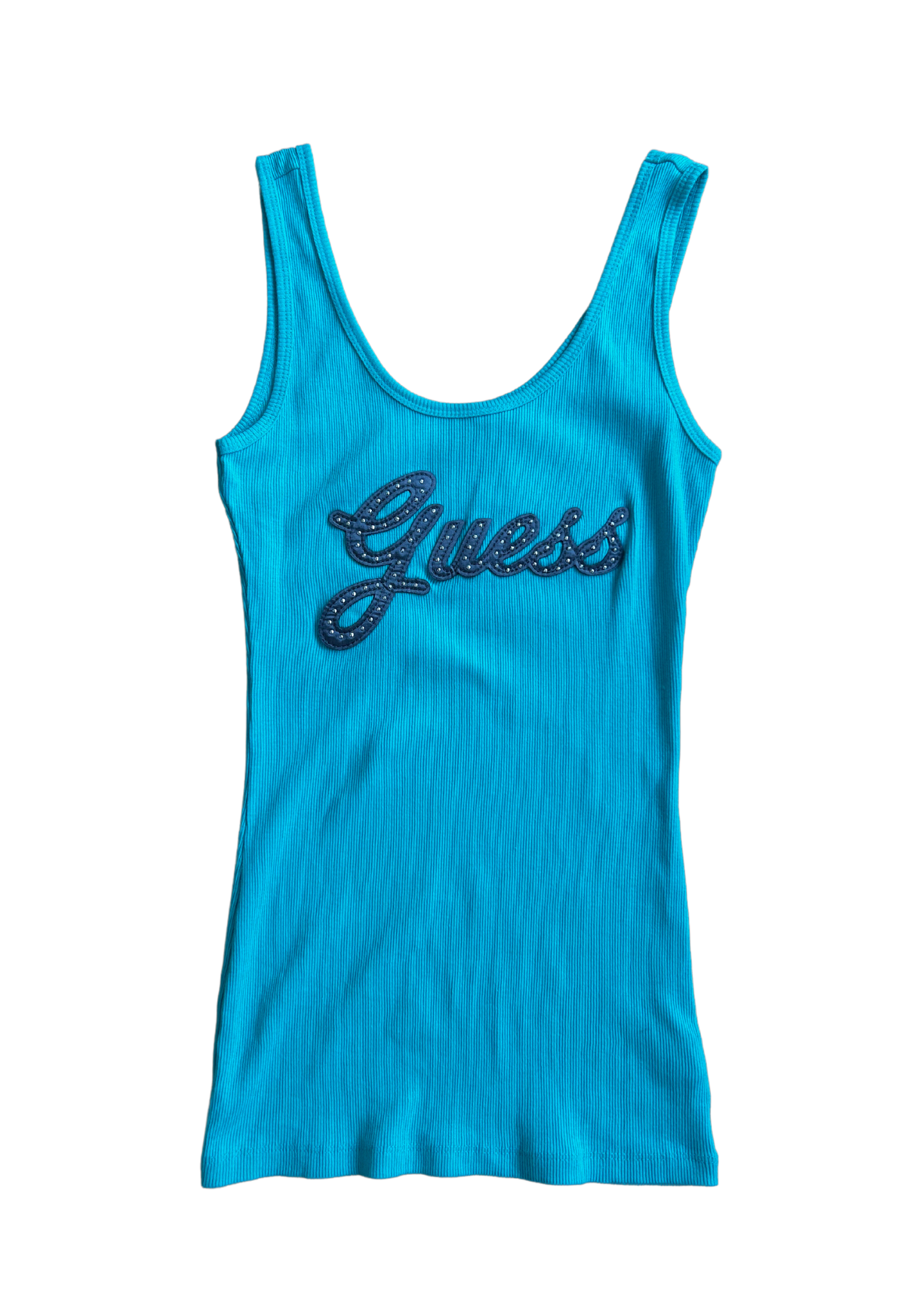 GUESS DEADSTOCK Aqua Ribbed Tank W Logo